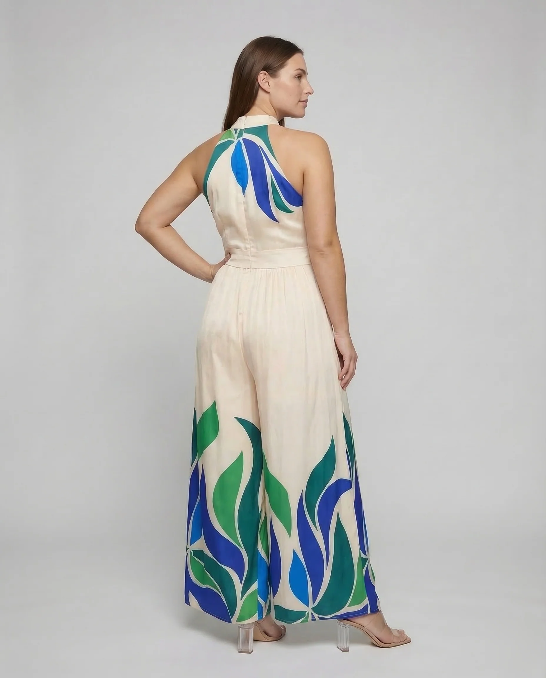 Ärmelloses Maxikleid Damen Stehkragen Geraffter Rock - Image 3