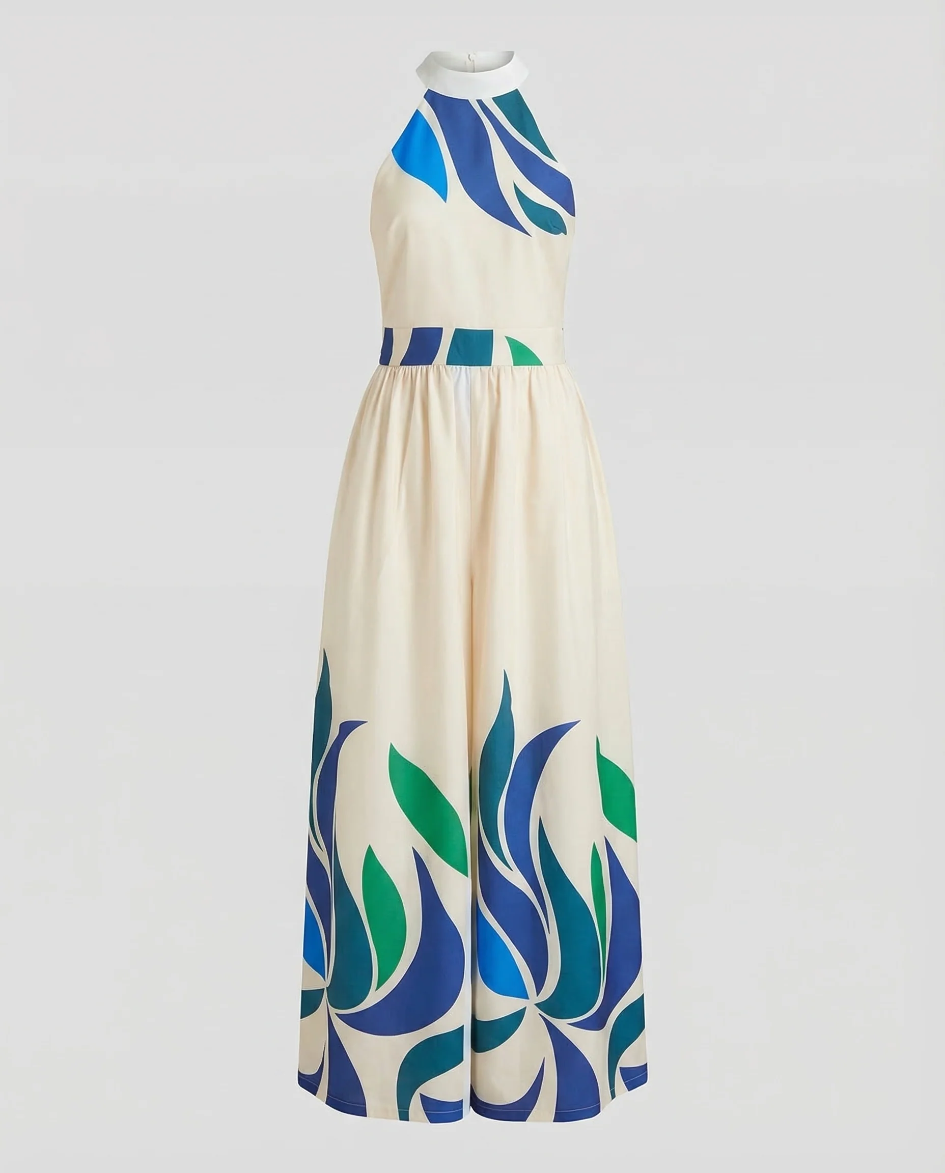 Ärmelloses Maxikleid Damen Stehkragen Geraffter Rock - Image 4