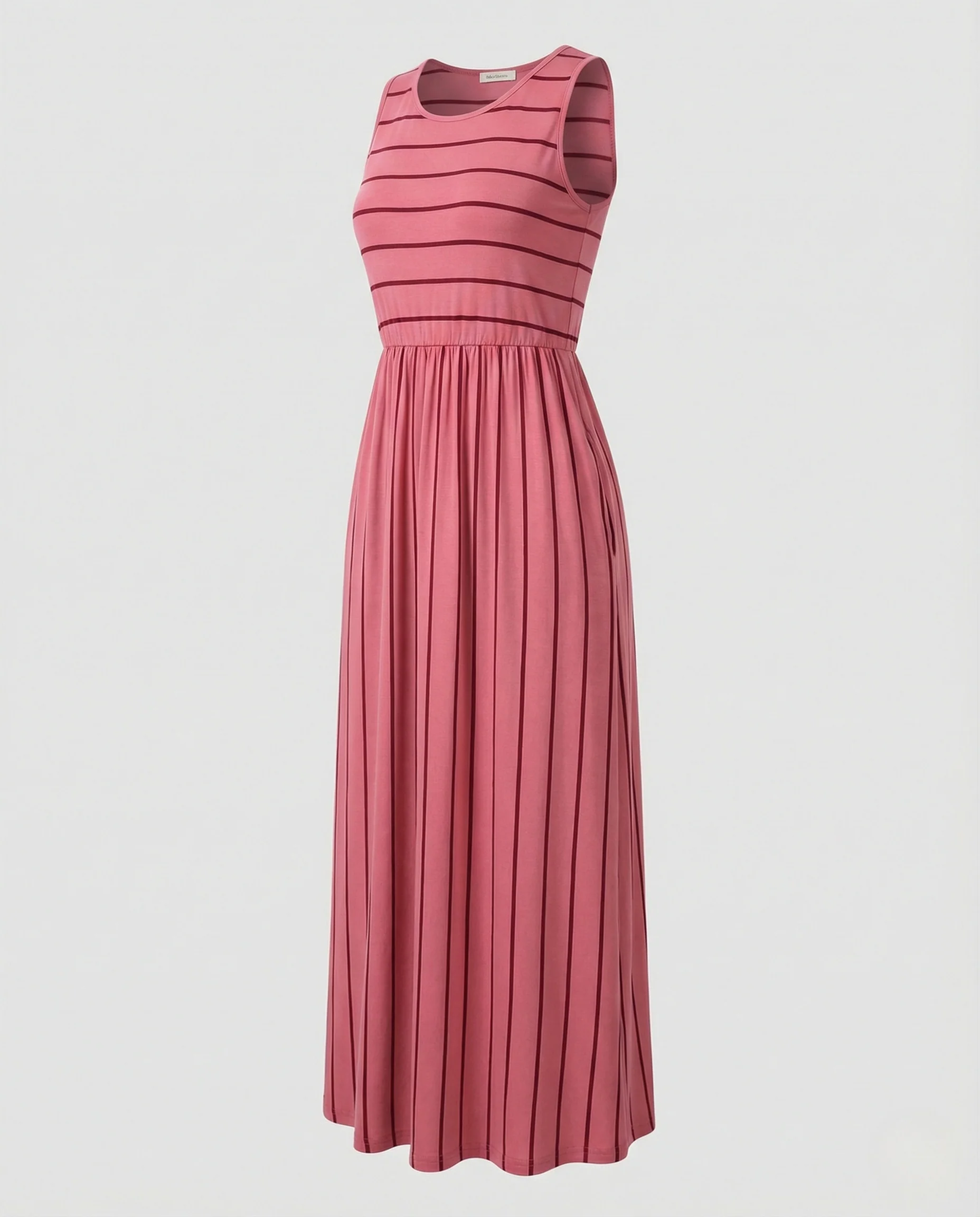 Plissee Maxikleid Ärmellos Damen Mit Taschen - Image 5