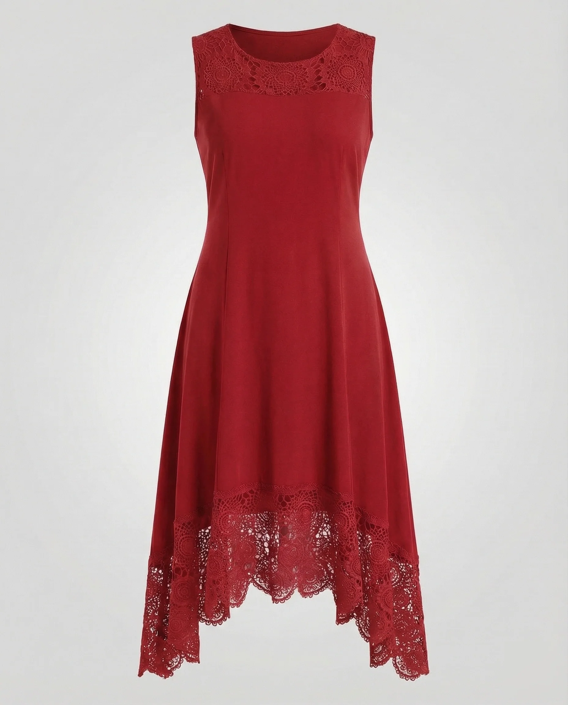 Damen Ärmelloses Maxikleid mit Spitzenapplikation und asymmetrischem Saum - Image 7