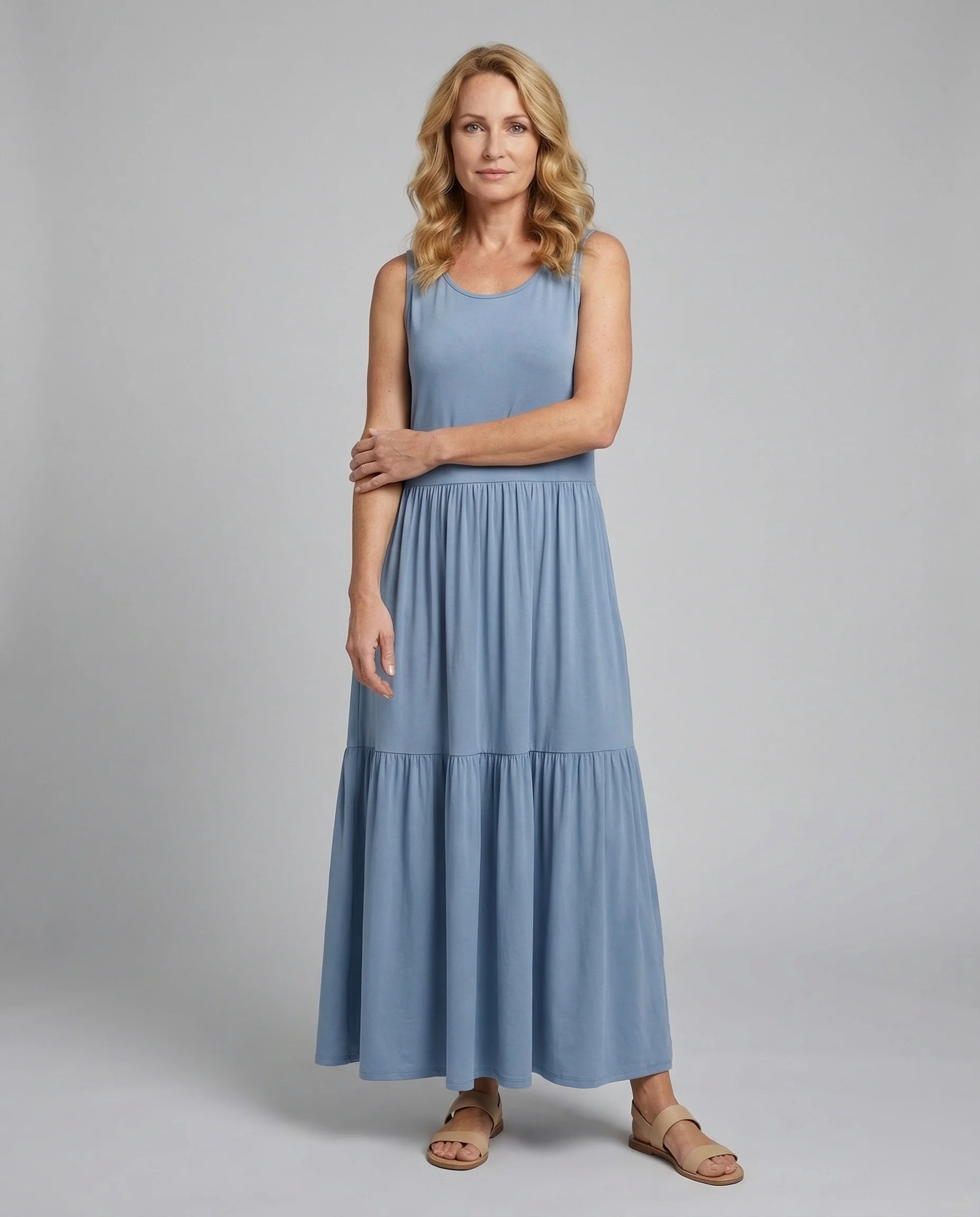Maxikleid Ärmellos Mit Stufenrock A-Linie Damen