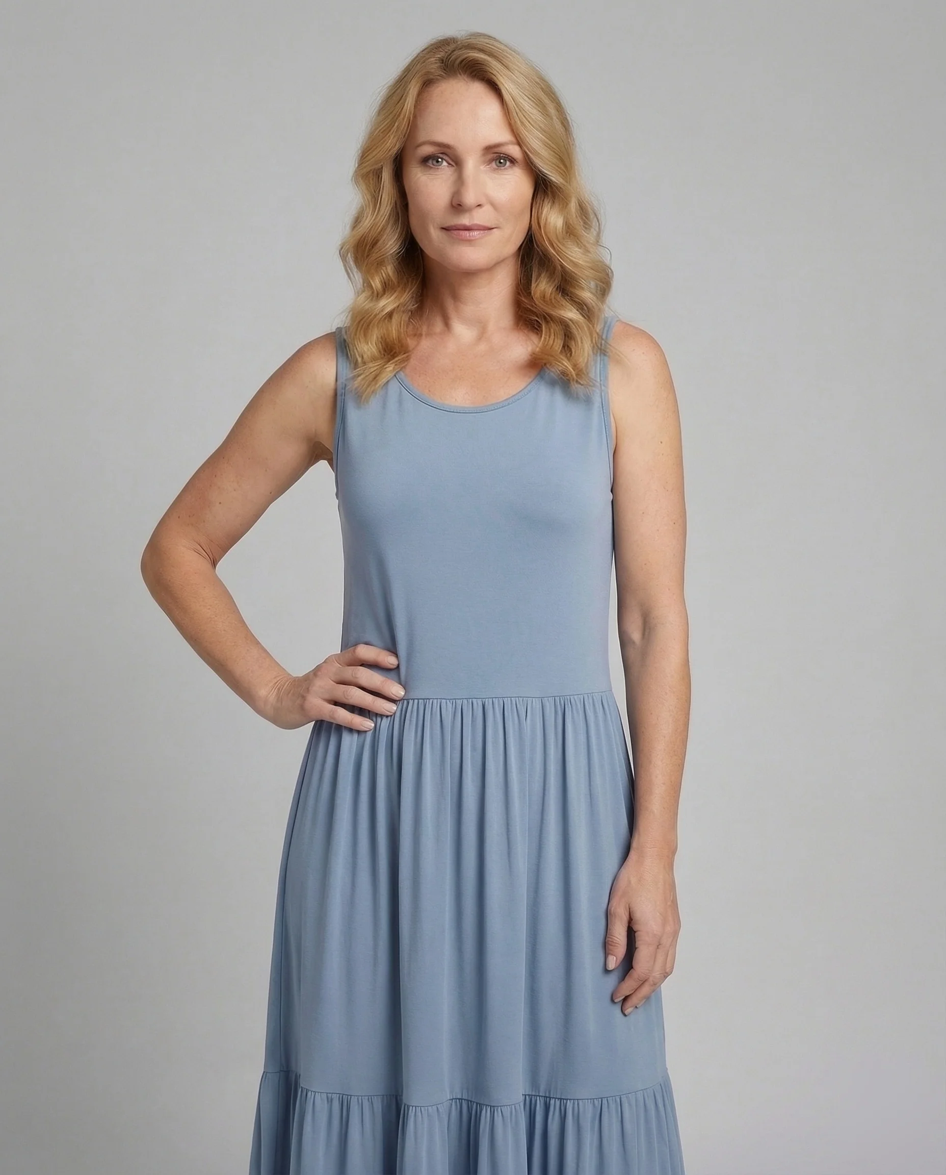Maxikleid Ärmellos Mit Stufenrock A-Linie Damen - Image 2