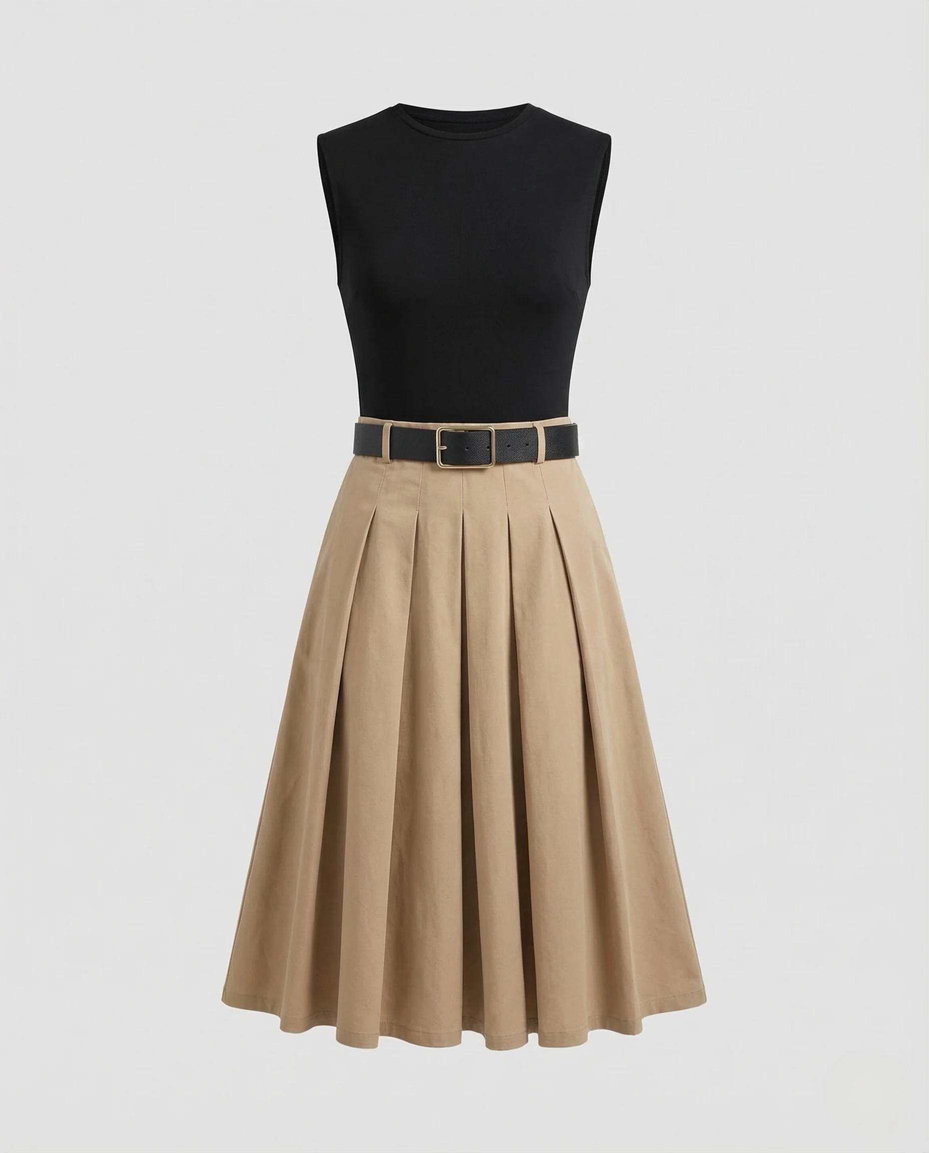 Damen Midikleid Faltenrock Taillengürtel - Image 4