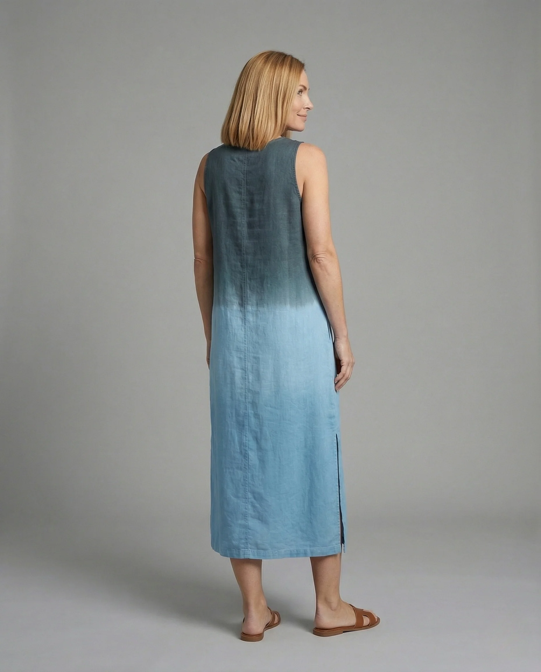 Damen Midikleid Satinoptik mit Schlitz - Image 3