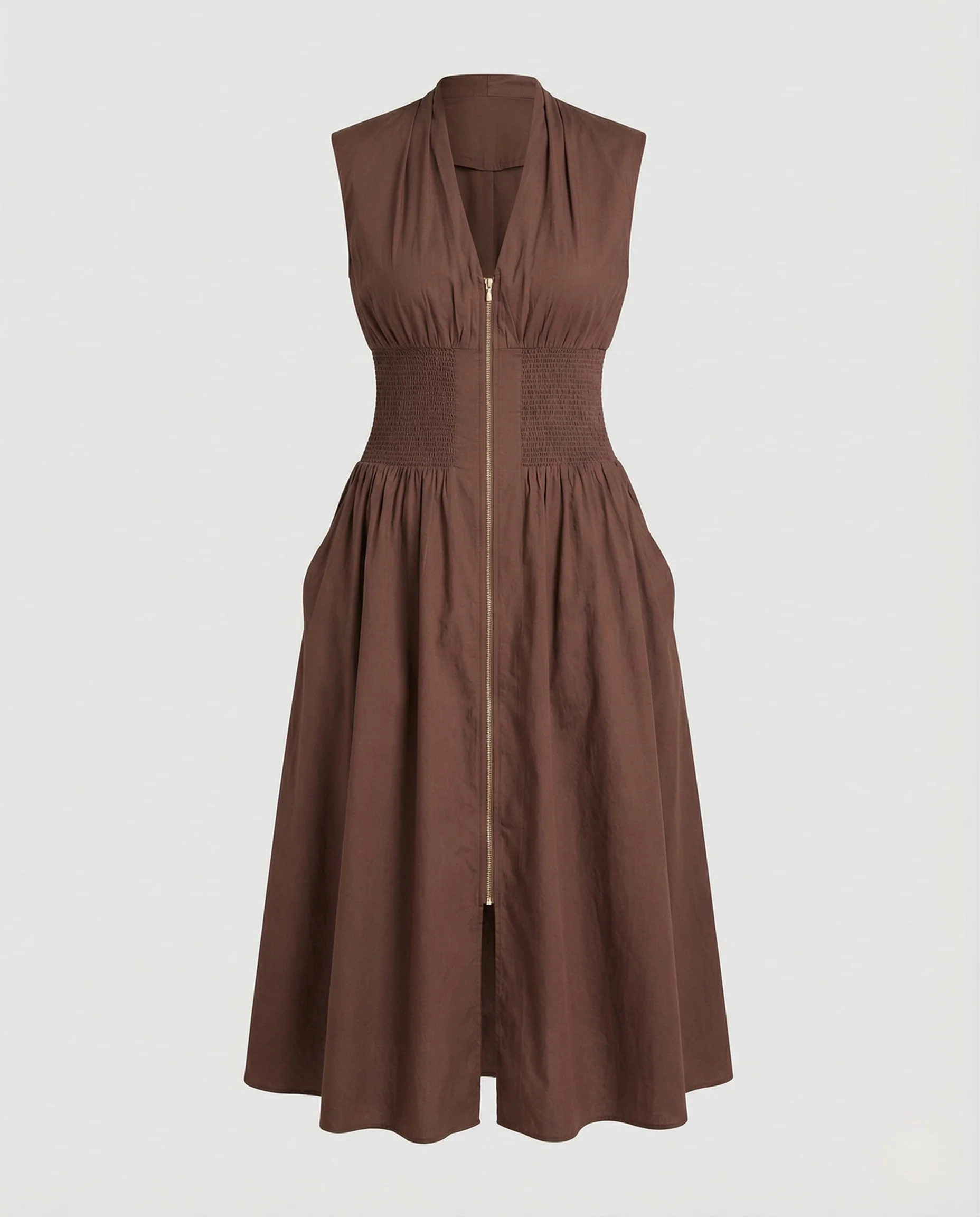 Damen Ärmelloses Midikleid mit V-Ausschnitt und Smockbund - Image 6