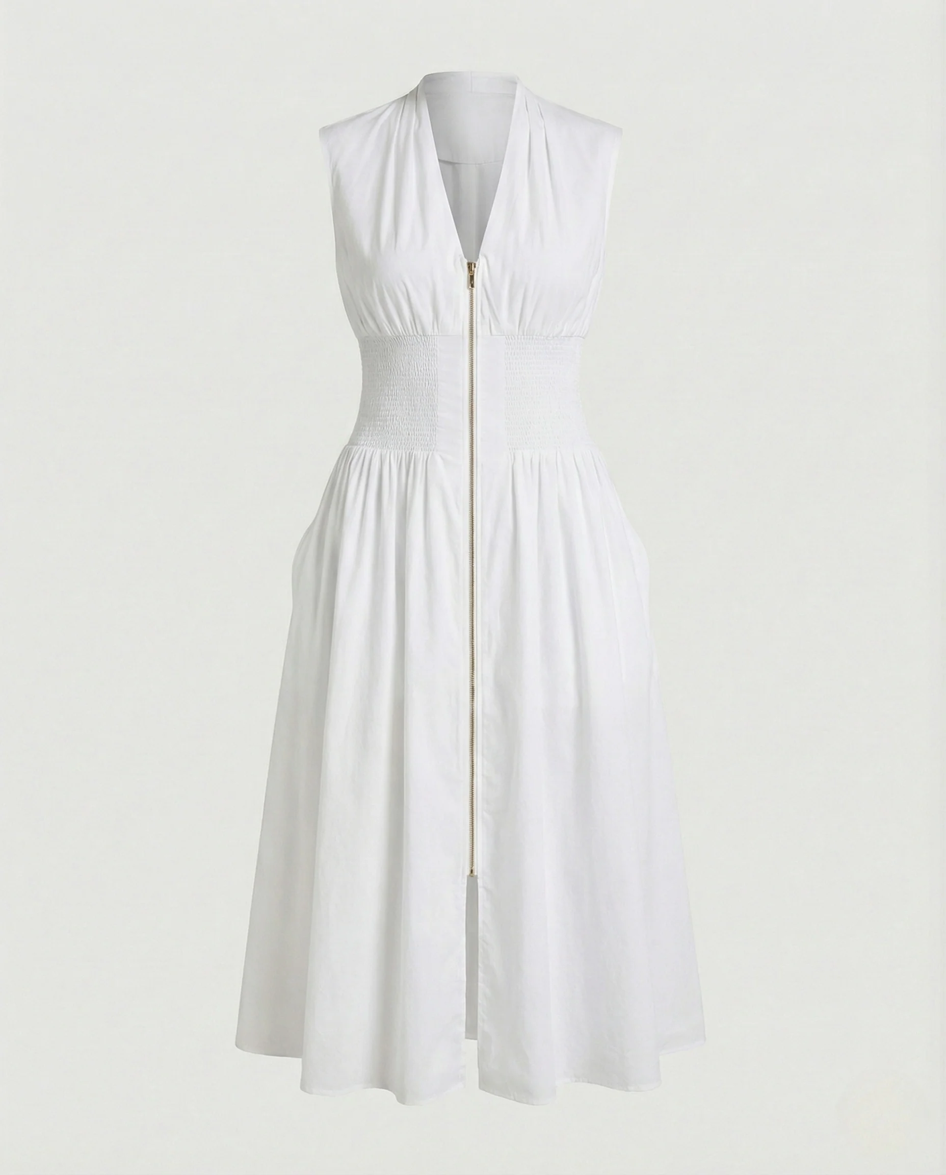 Damen Ärmelloses Midikleid mit V-Ausschnitt und Smockbund - Image 7