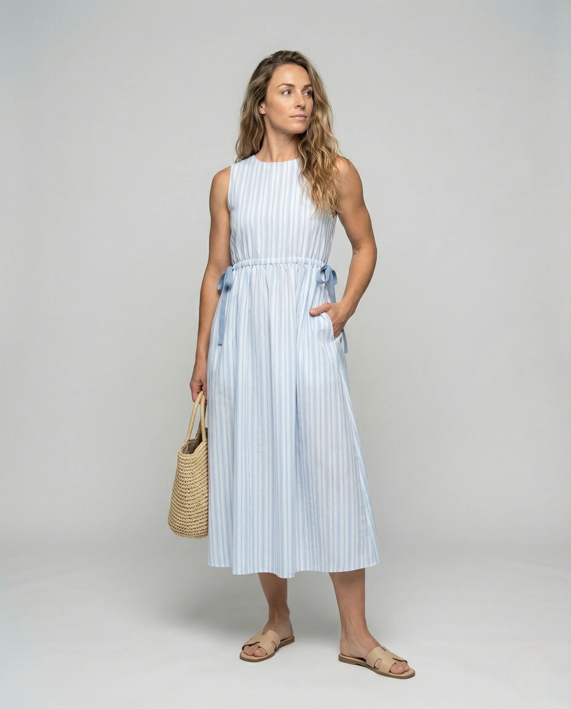 Damen Ärmelloses A-Linien Midikleid mit Tunnelzug - Image 2