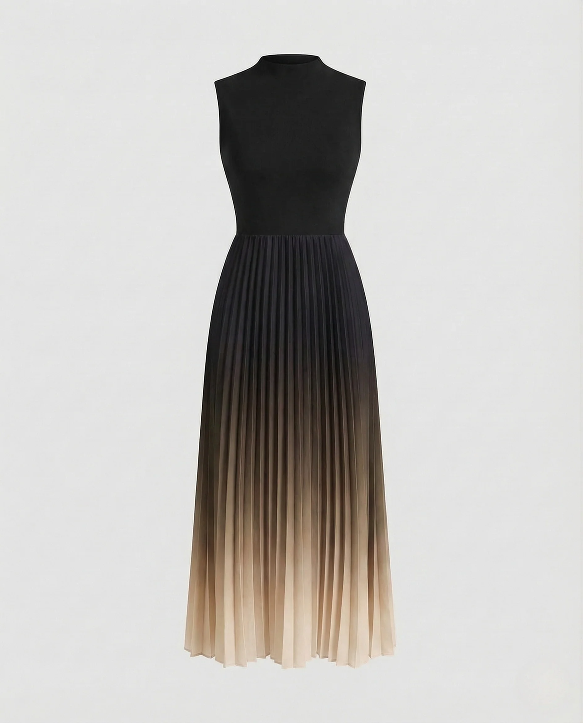 Damen Plissee Maxikleid Ärmellos Stehkragen - Image 7
