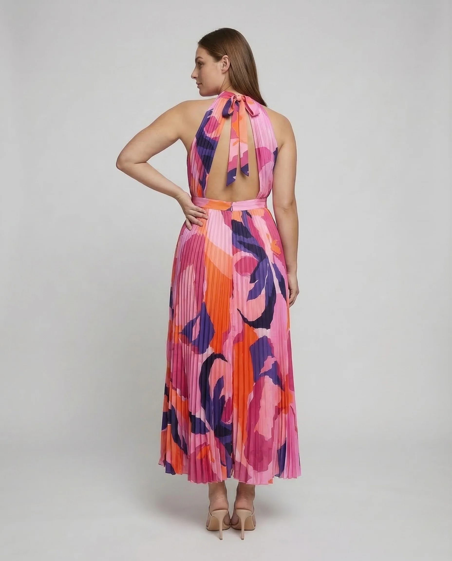 Damen Plissee Maxikleid Stehkragen - Image 4