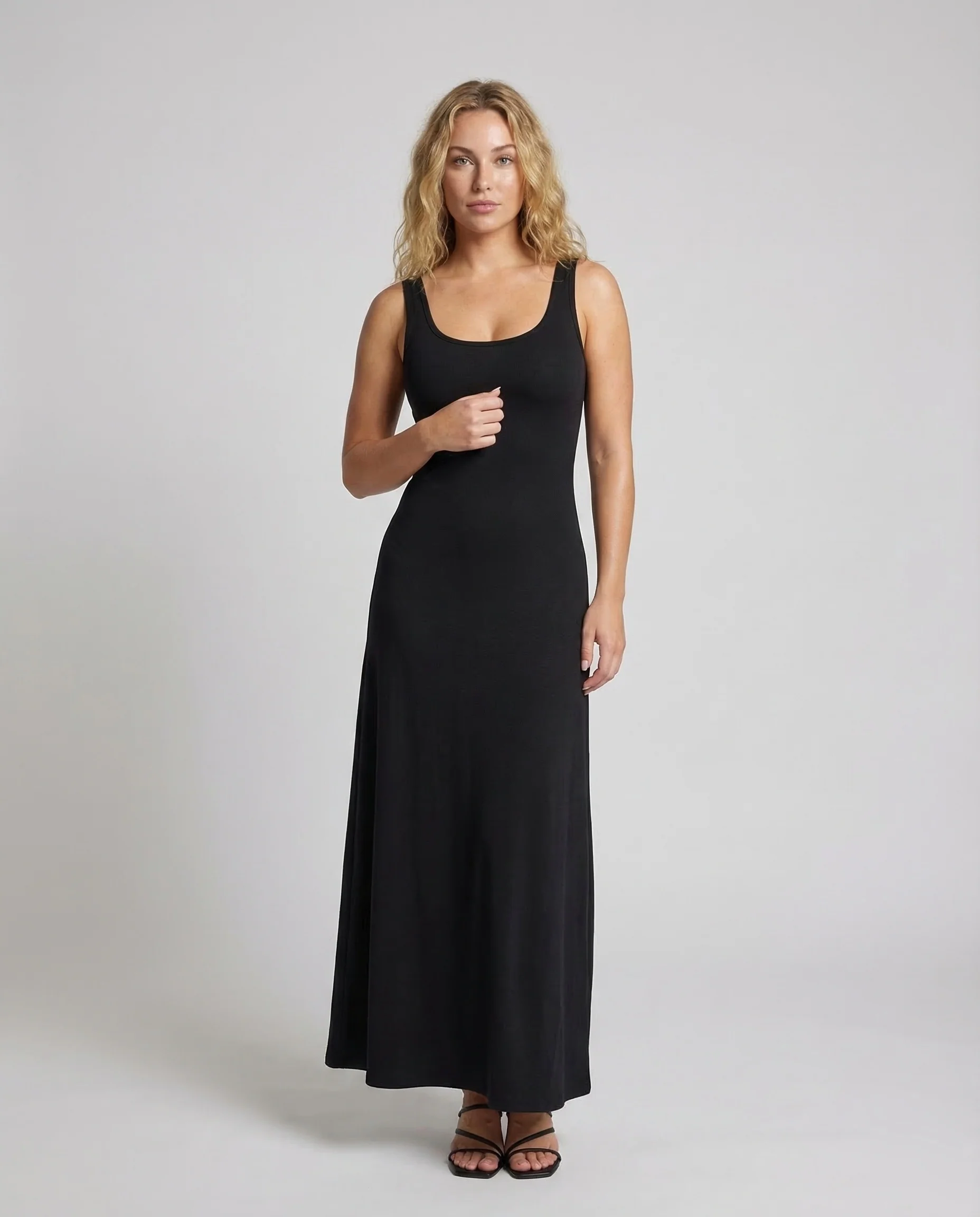 Damen Jersey Maxikleid U Ausschnitt