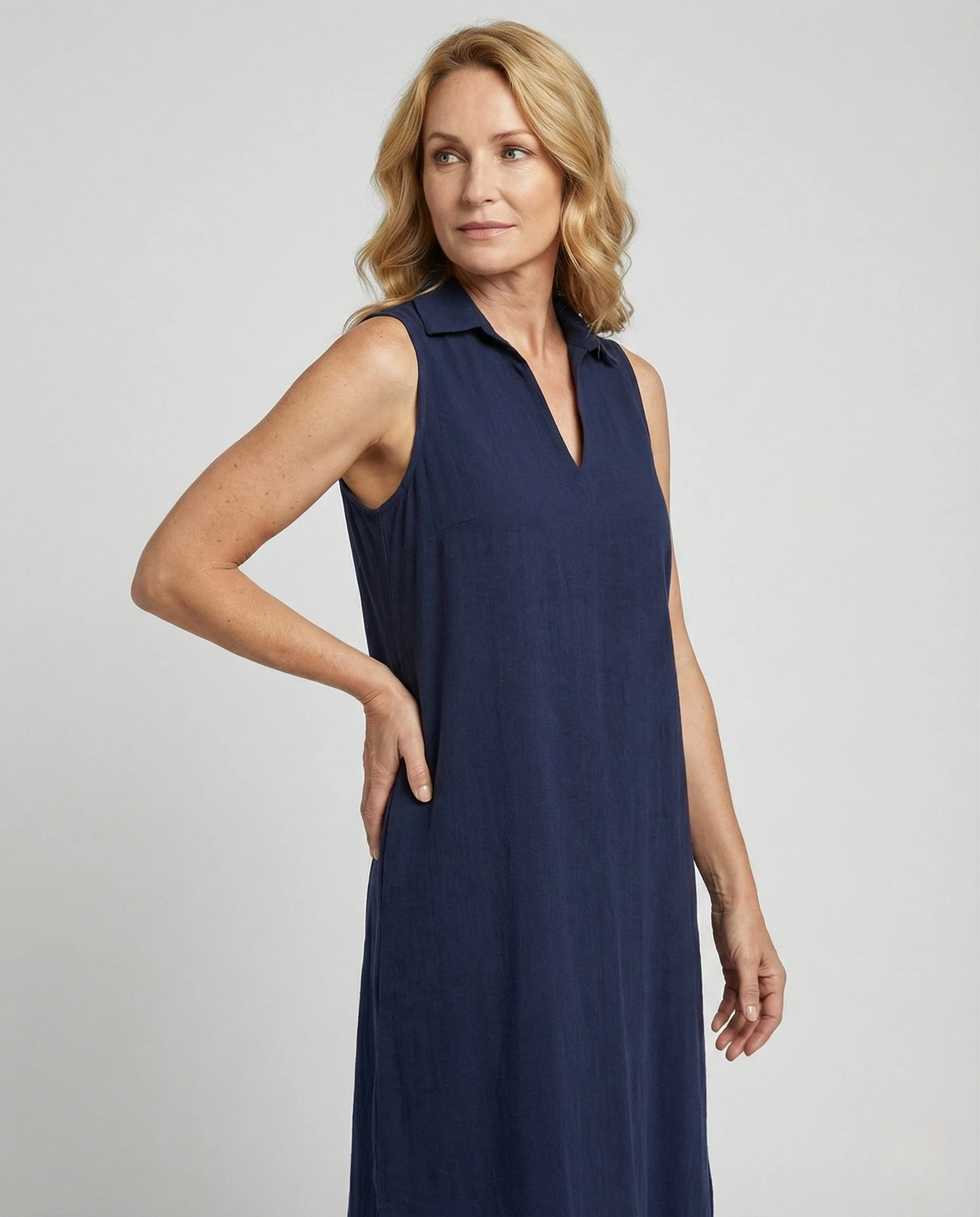 Damen Maxikleid Sommer Strick mit Polokragen - Image 2