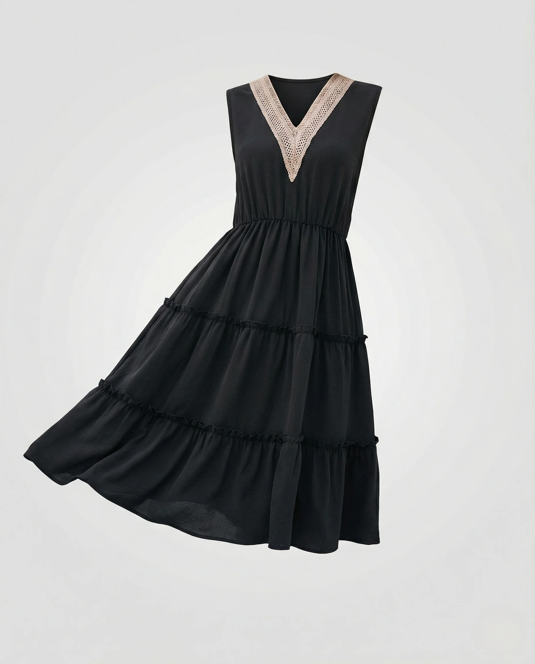 Stufen Midikleid Ärmellos Damen V-Ausschnitt Spitze - Image 8