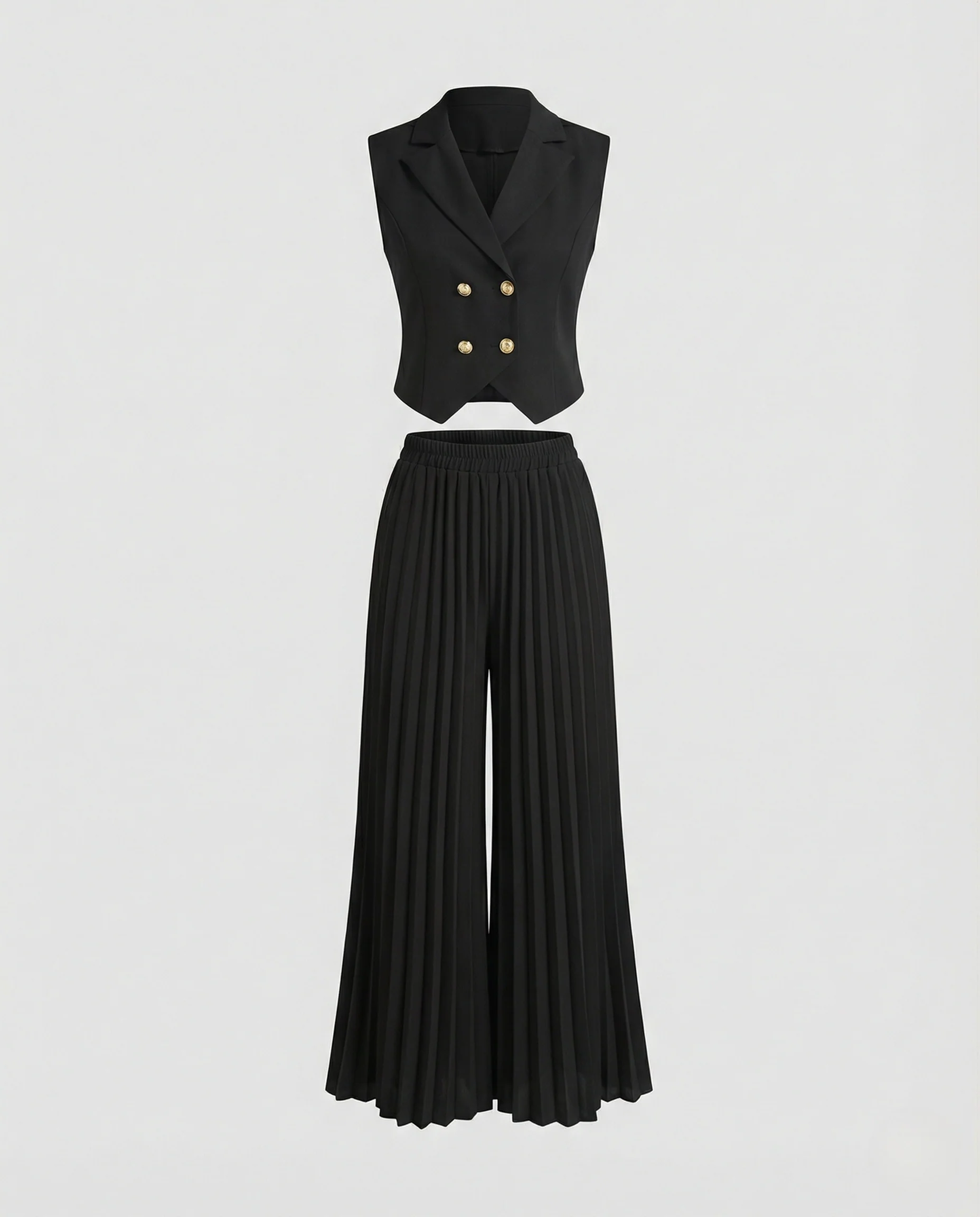 Damen Ärmelloses Weste-Ensemble mit Doppelreihenknöpfen und Palazzohose - Image 5