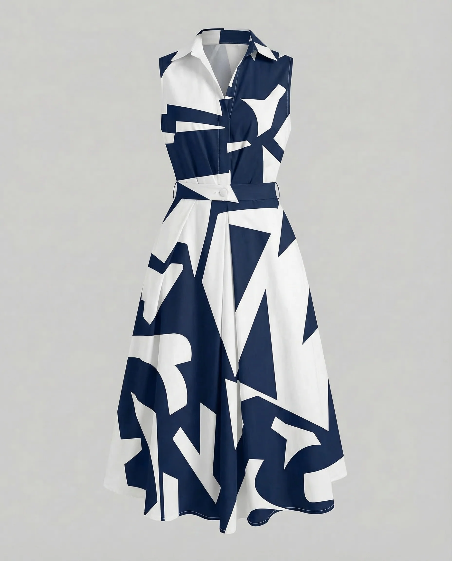 Damen Ärmelloses Tupfen-Midikleid mit Reverskragen und A-Linie - Image 11