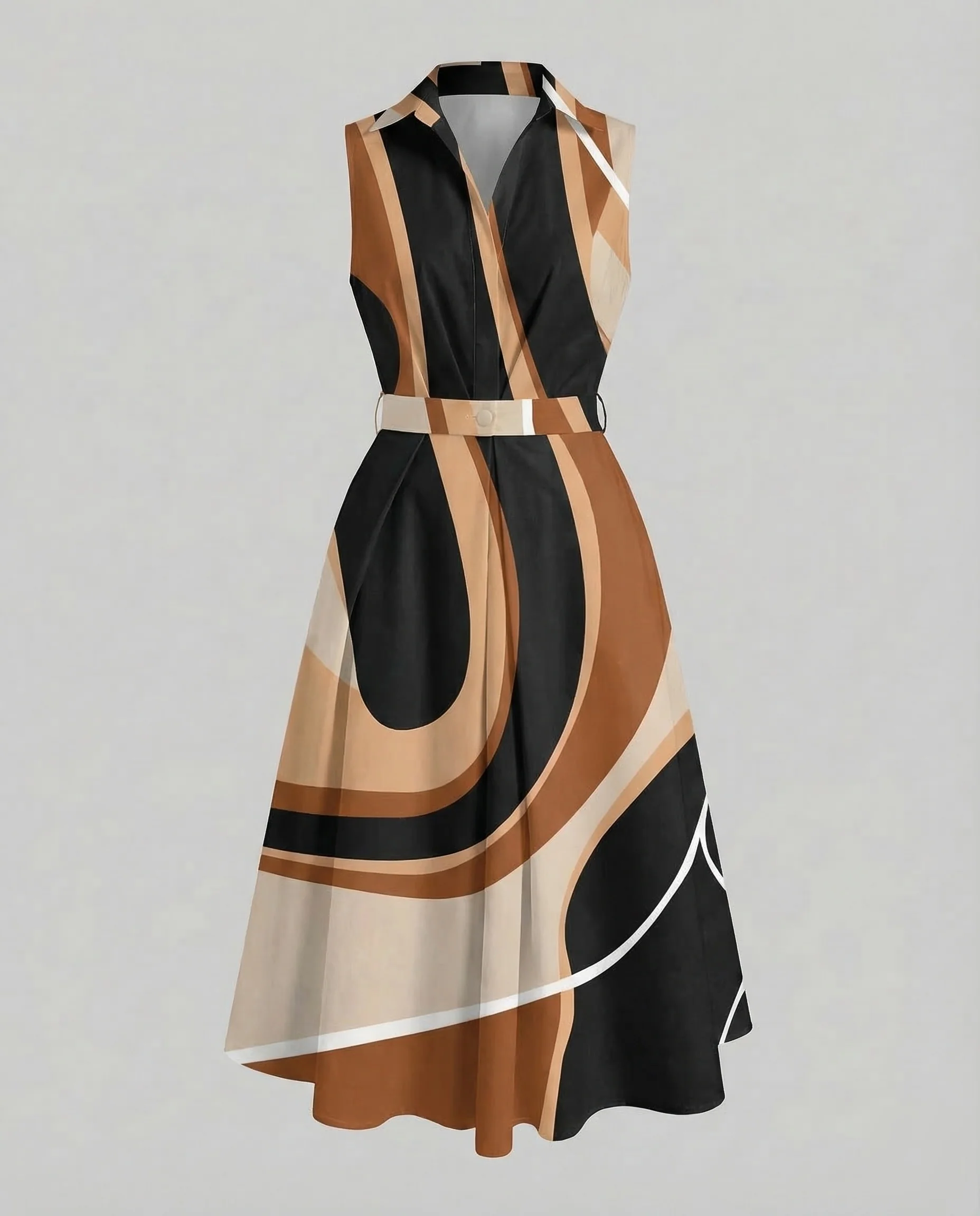 Damen Ärmelloses Tupfen-Midikleid mit Reverskragen und A-Linie - Image 14