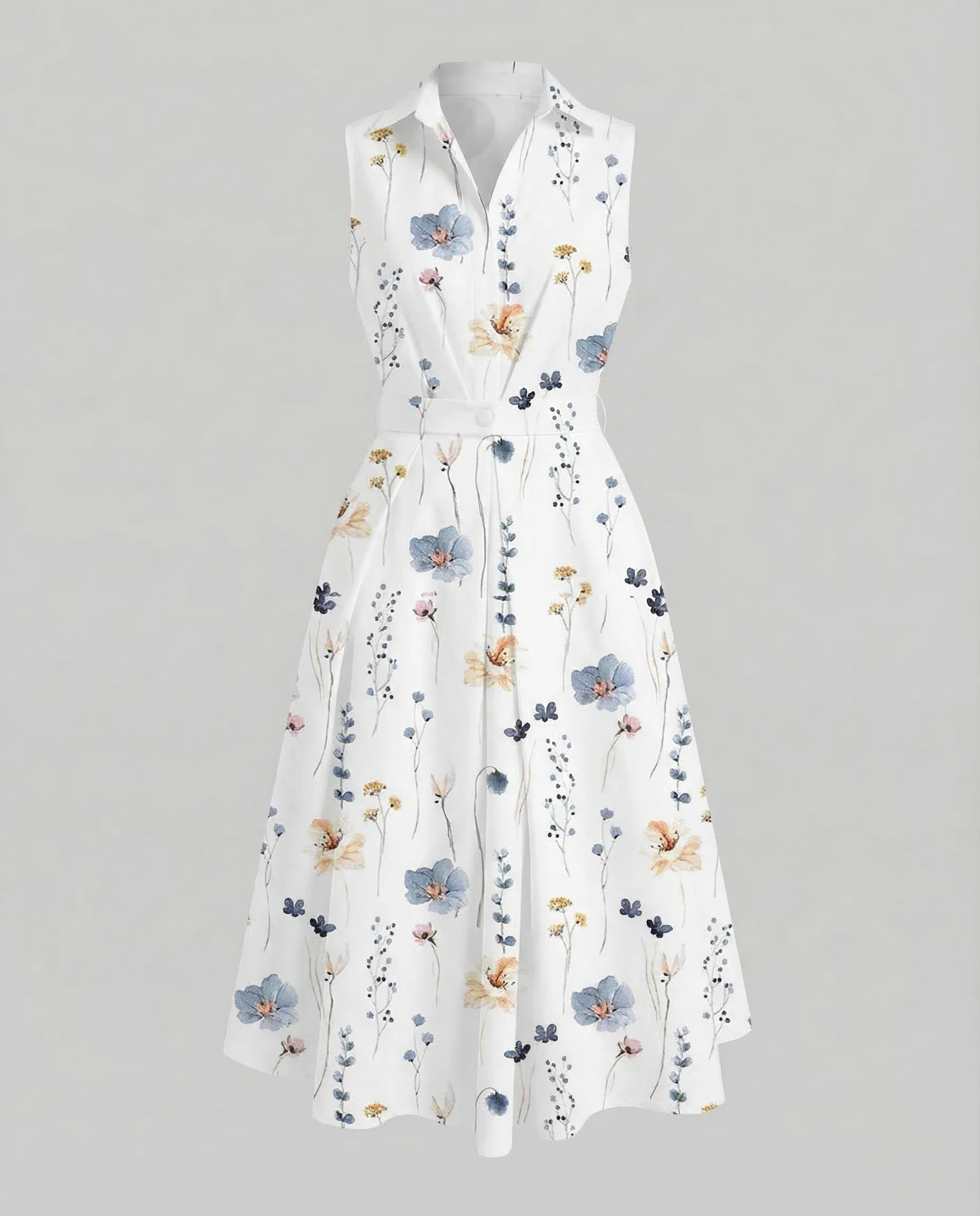 Damen Ärmelloses Tupfen-Midikleid mit Reverskragen und A-Linie - Image 15