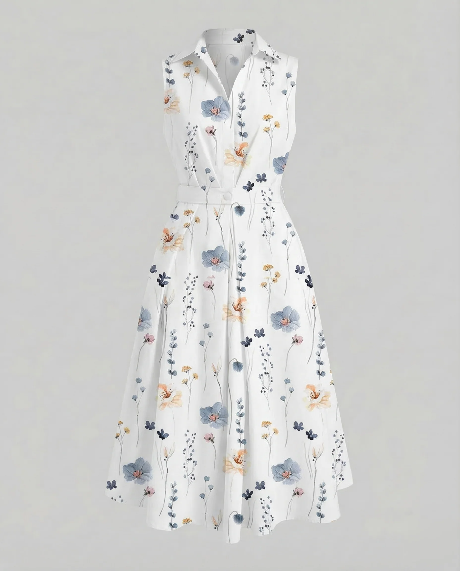 Damen Ärmelloses Tupfen-Midikleid mit Reverskragen und A-Linie - Image 6