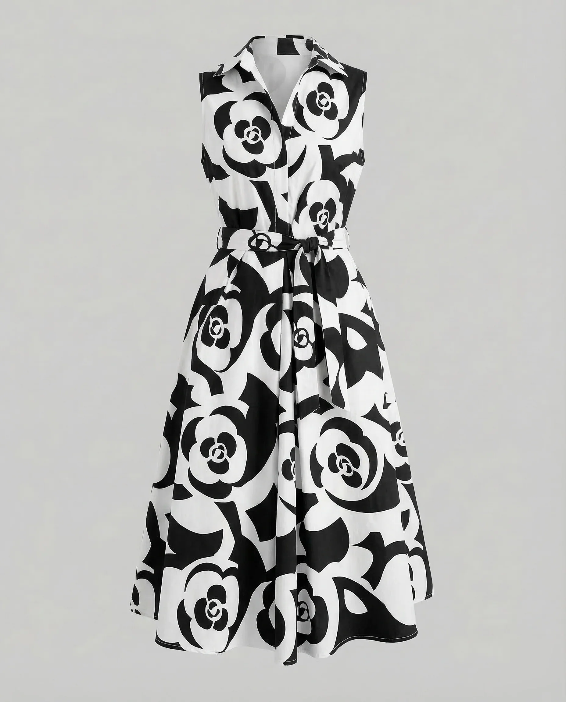 Damen Ärmelloses Tupfen-Midikleid mit Reverskragen und A-Linie - Image 8
