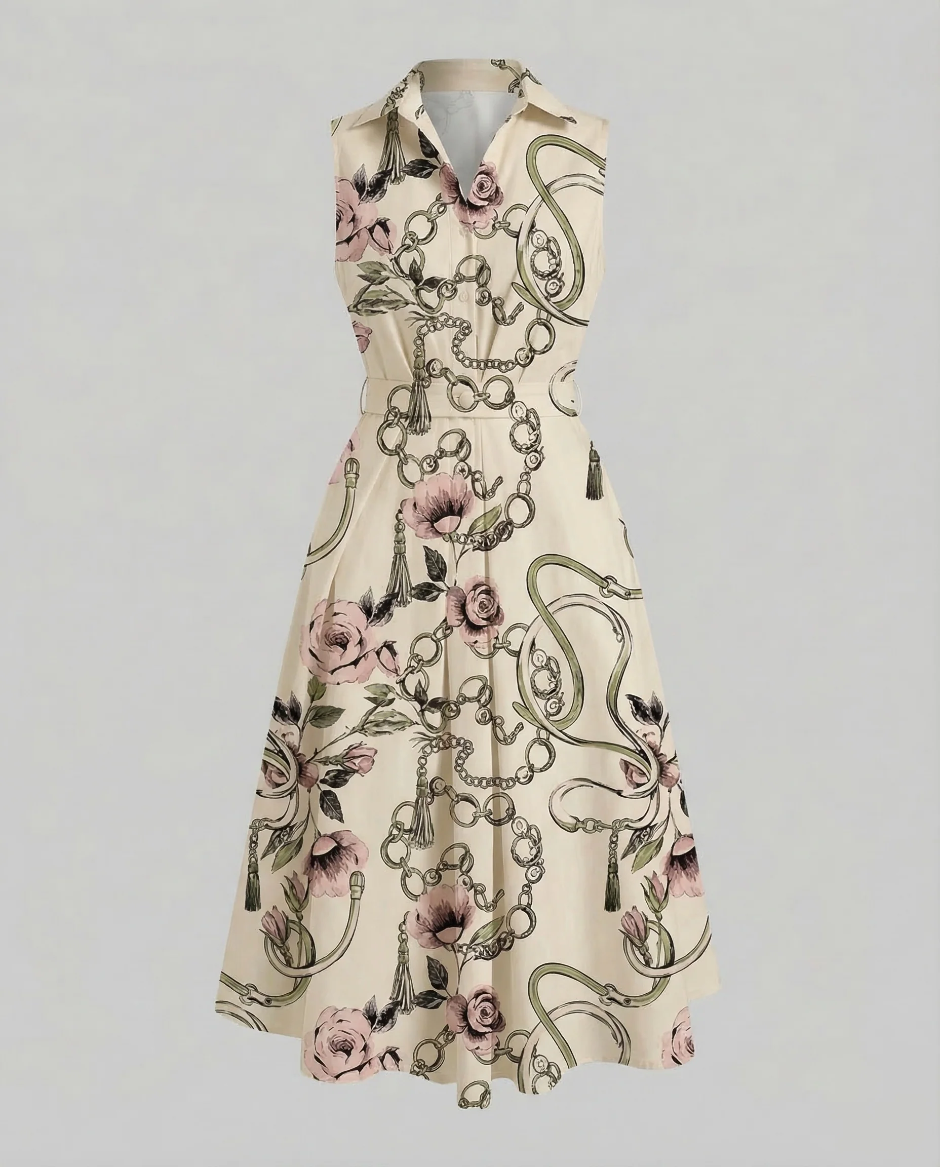 Damen Ärmelloses Tupfen-Midikleid mit Reverskragen und A-Linie - Image 9