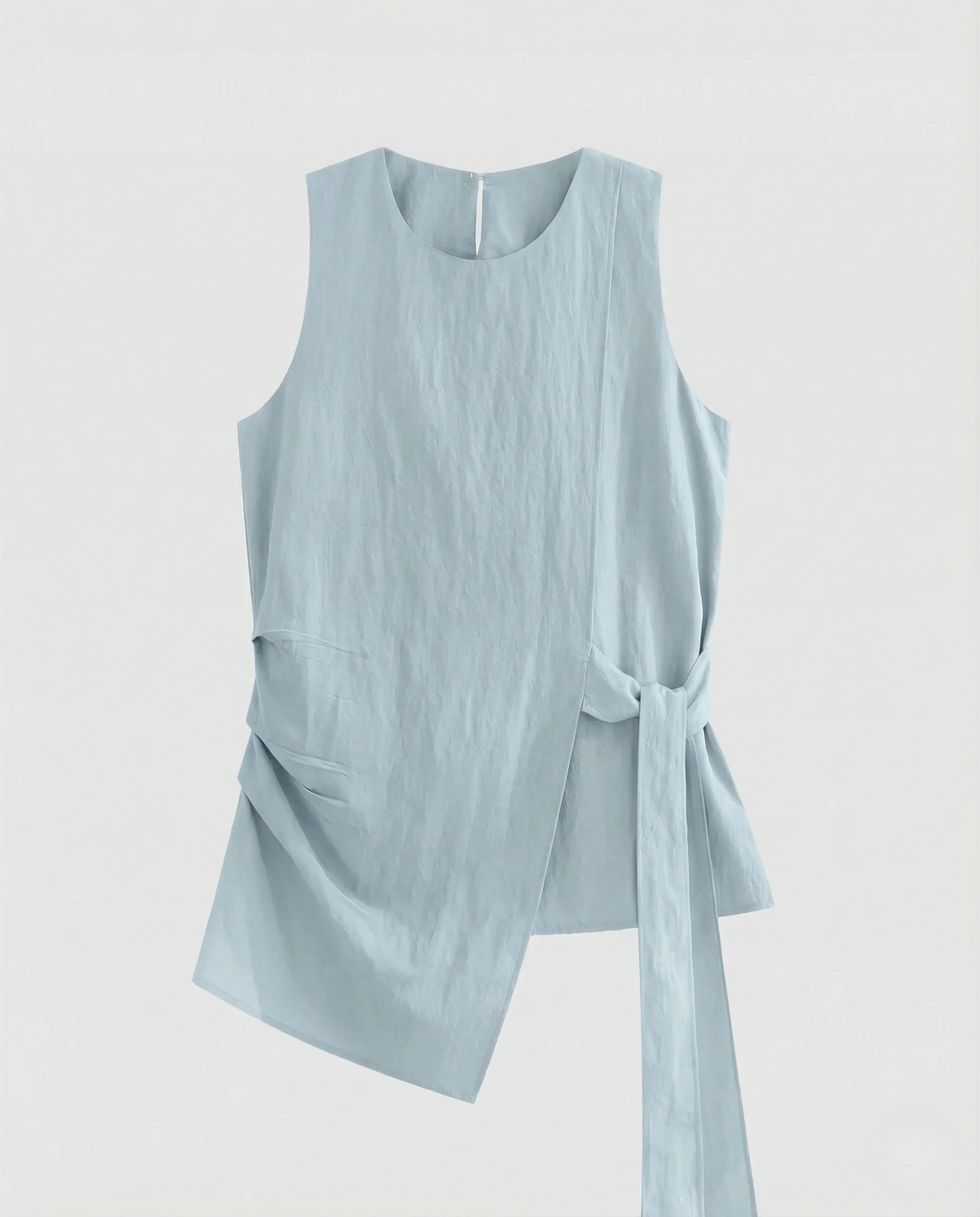 Damen Asymmetrische Leinen Tunika mit Seitenschleife - Image 5