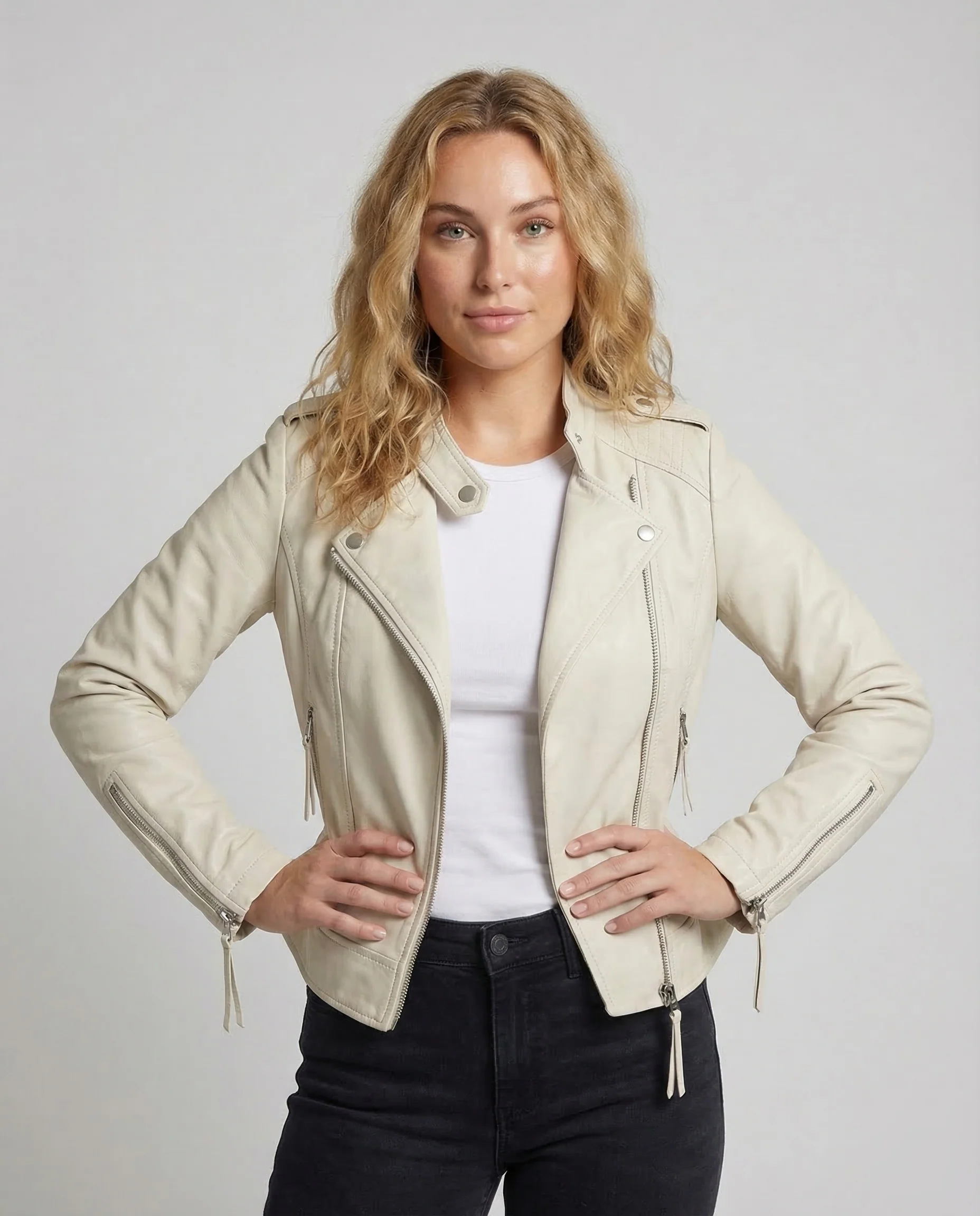 Damen Kunstleder Bikerjacke Asymmetrisch - Image 2
