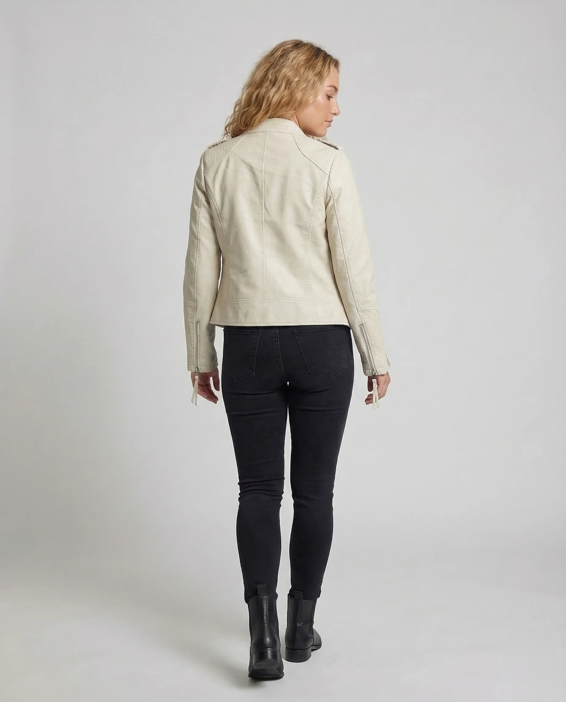 Damen Kunstleder Bikerjacke Asymmetrisch - Image 4