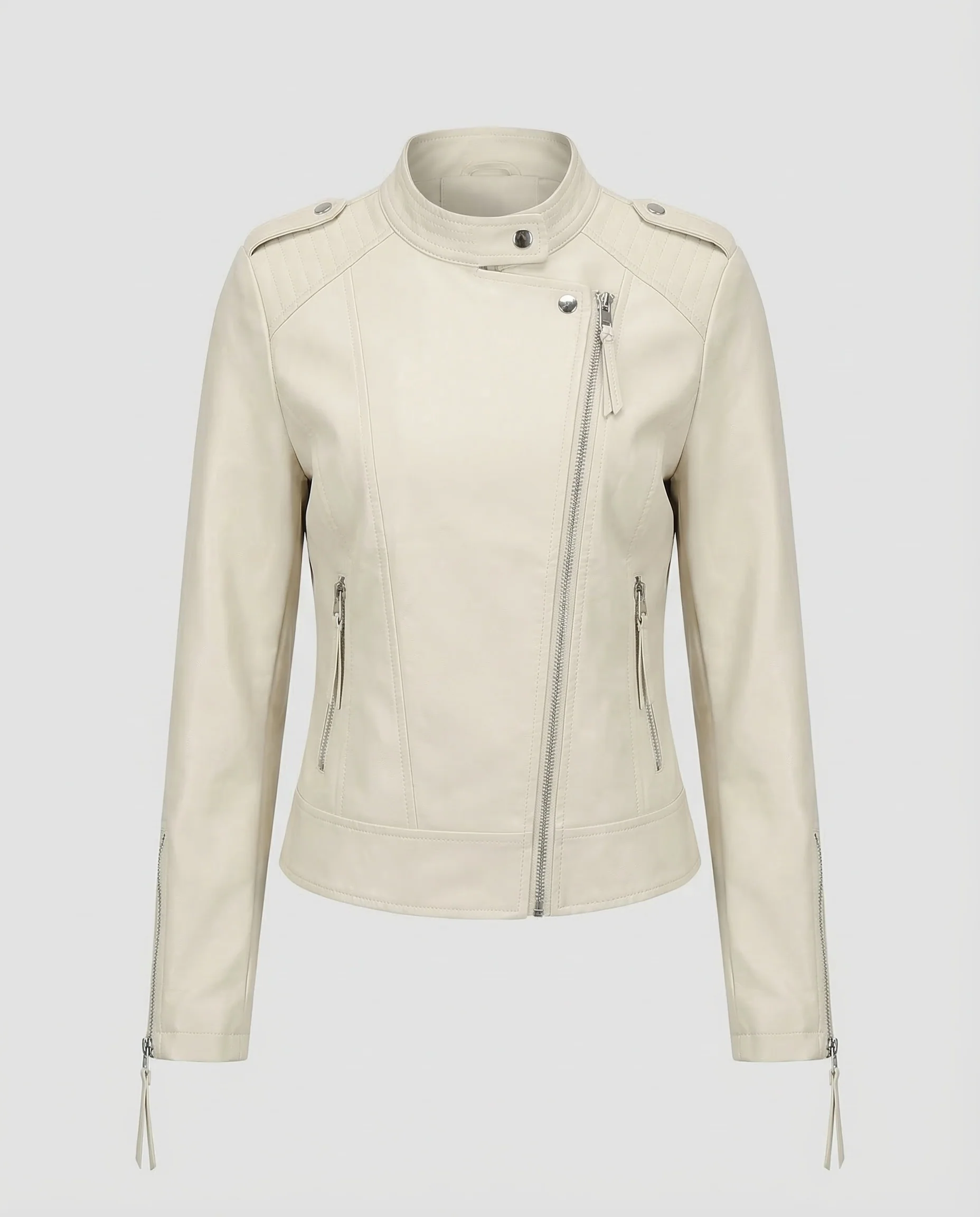 Damen Kunstleder Bikerjacke Asymmetrisch - Image 5