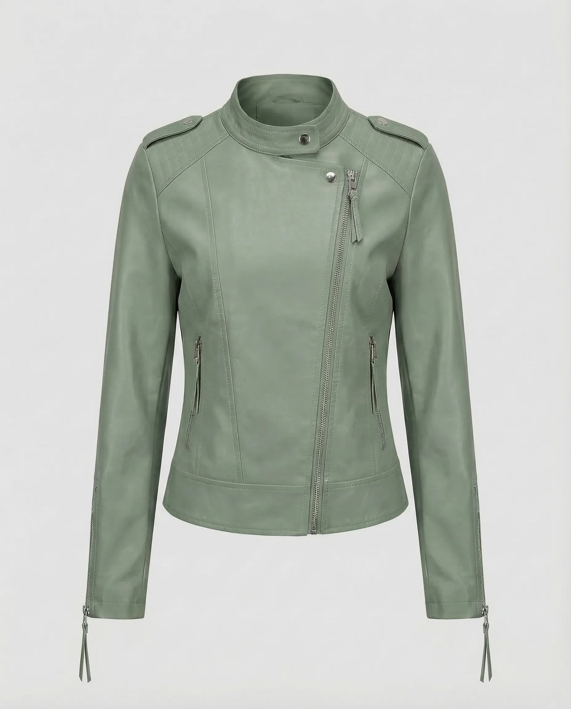 Damen Kunstleder Bikerjacke Asymmetrisch - Image 6