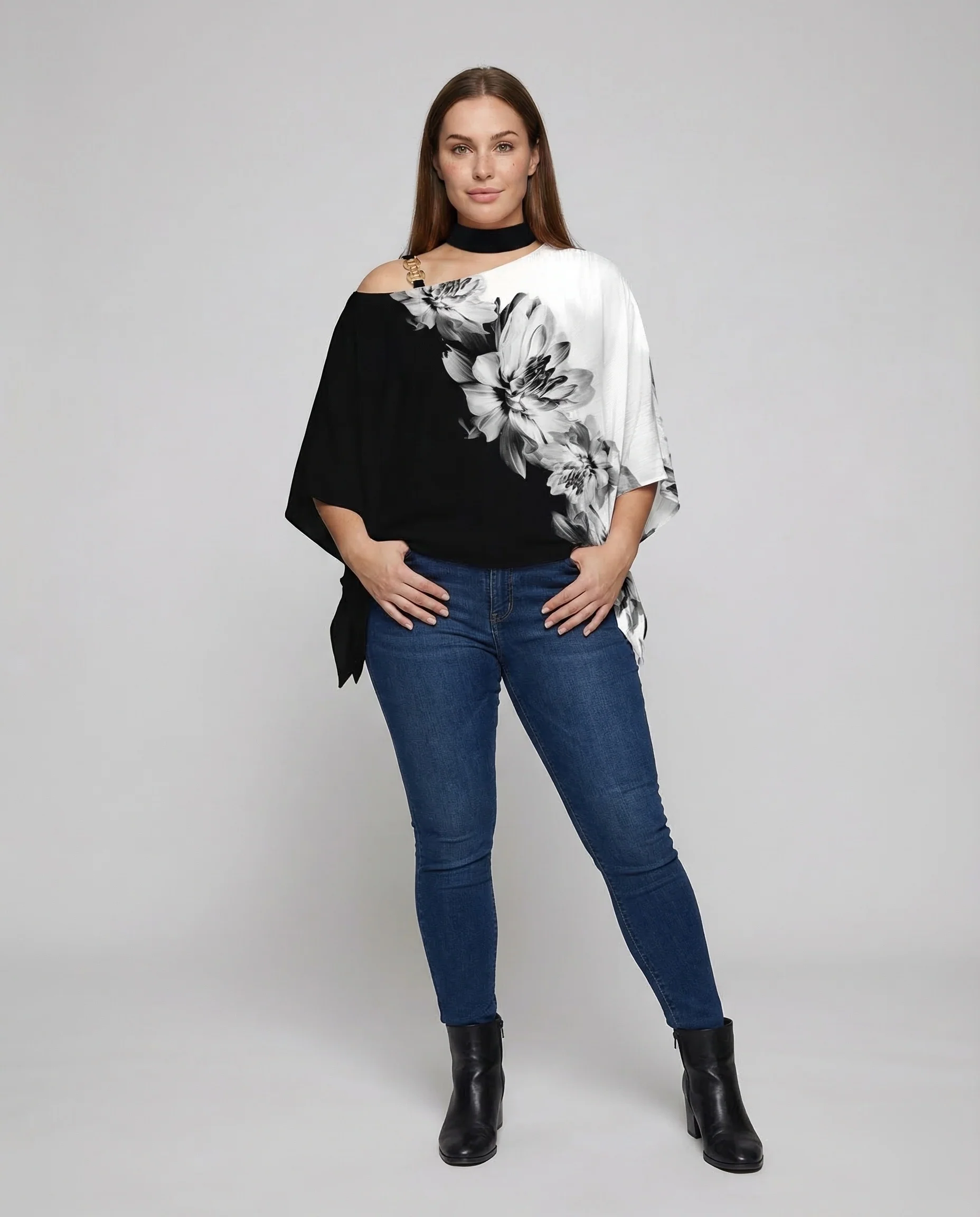 Einschulter Bluse Asymmetrisch Damen Poncho Stil