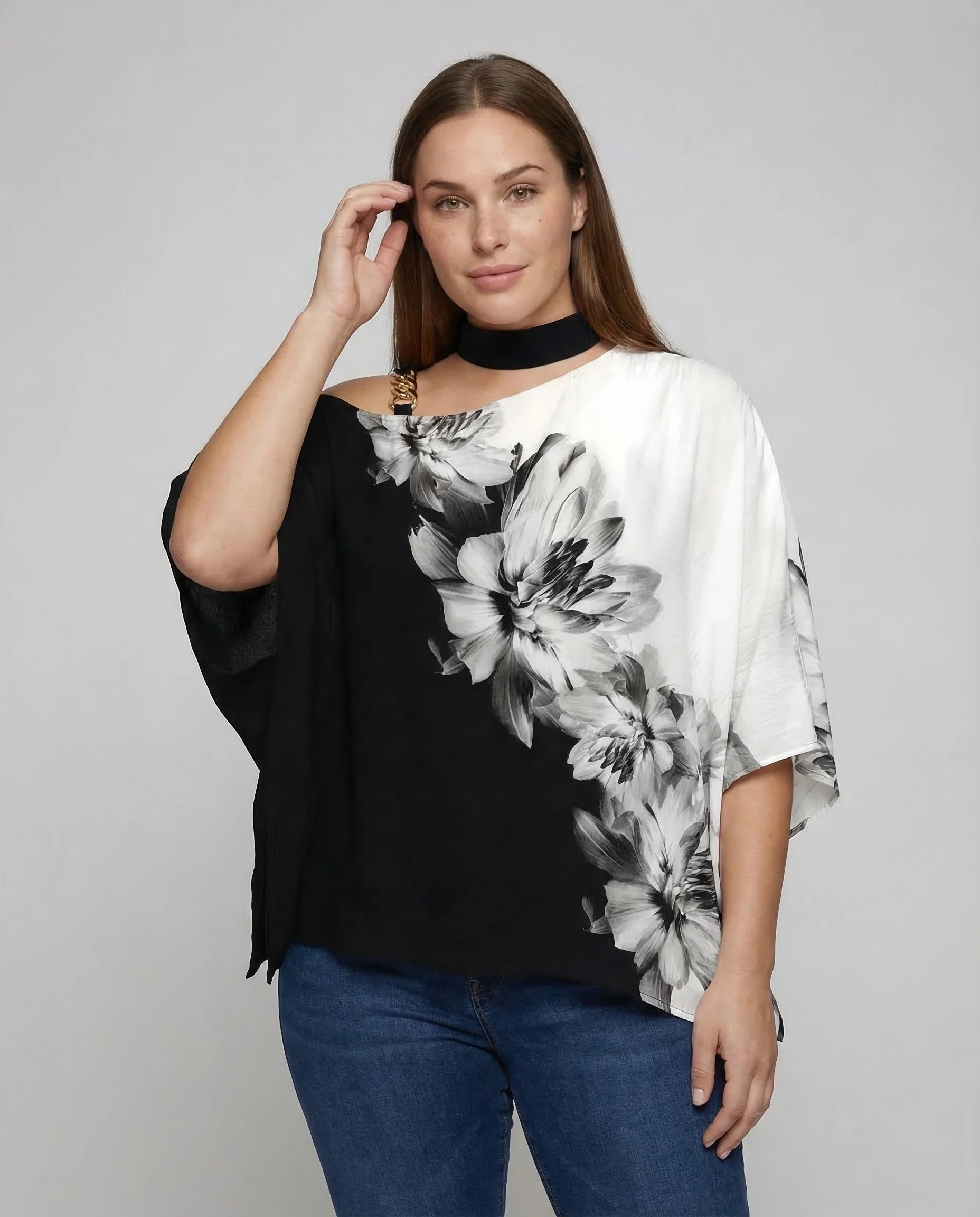 Einschulter Bluse Asymmetrisch Damen Poncho Stil - Image 2