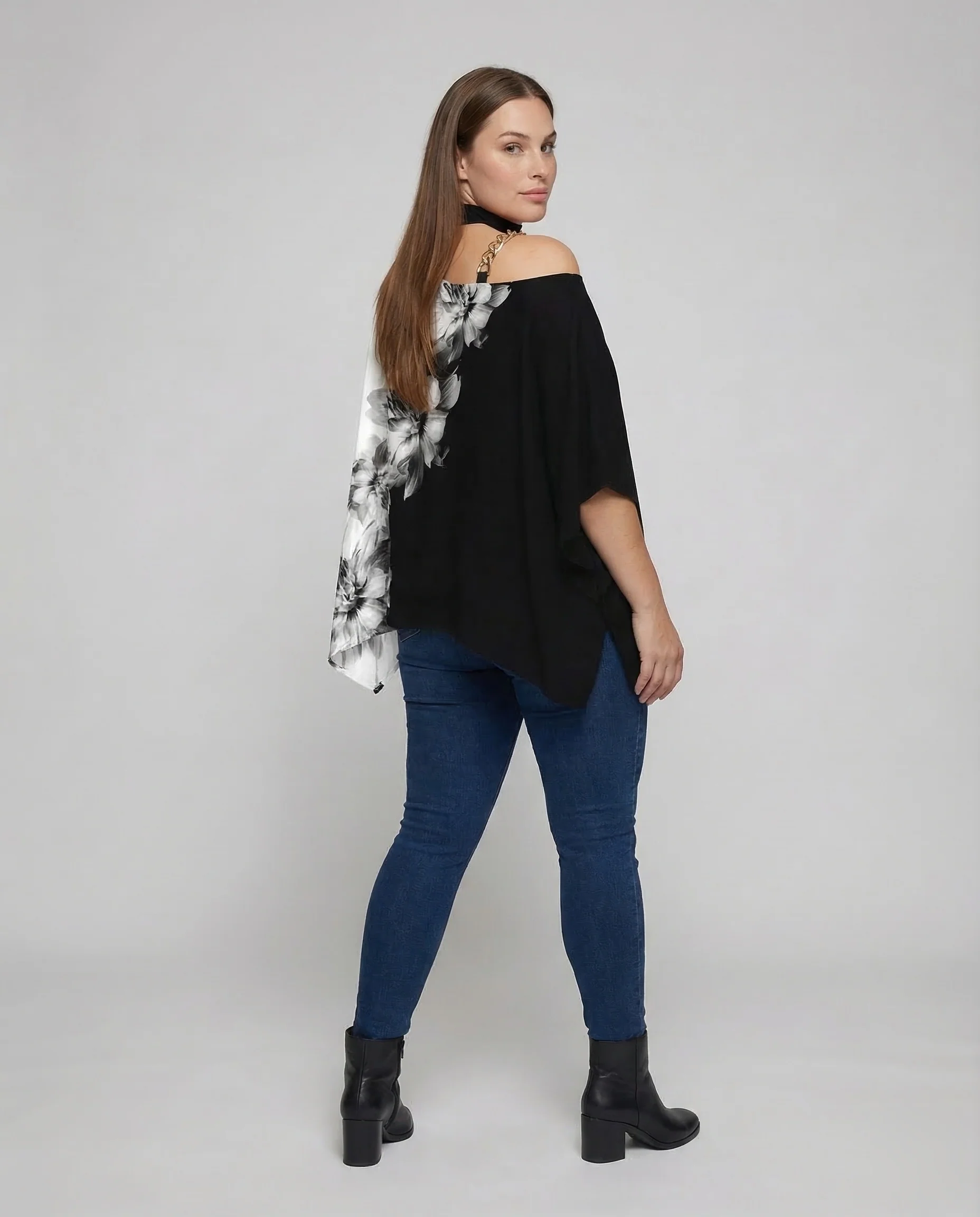 Einschulter Bluse Asymmetrisch Damen Poncho Stil - Image 4