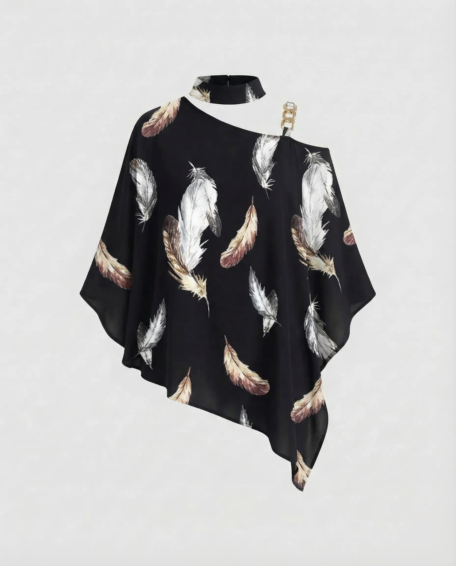 Einschulter Bluse Asymmetrisch Damen Poncho Stil - Image 7