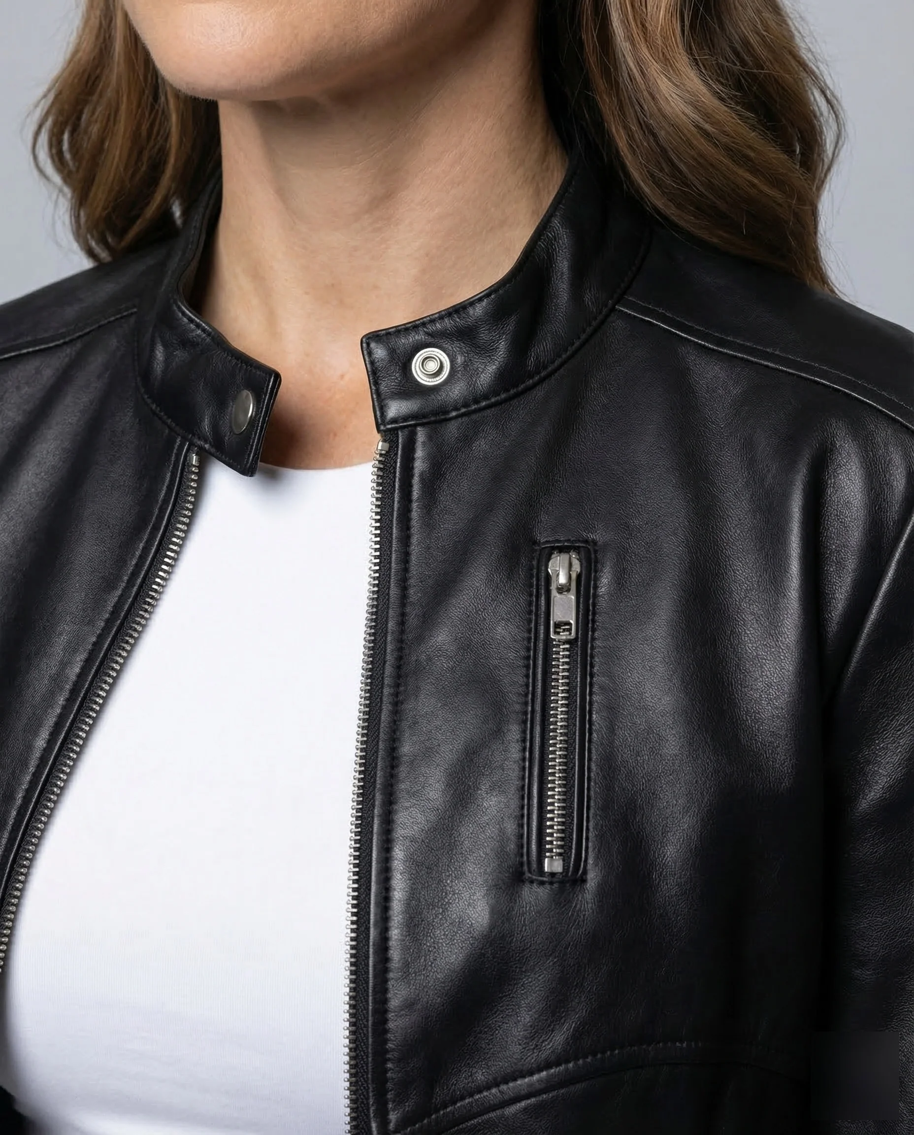 Damen Kunstleder Cropjacke Asymmetrisch - Image 3