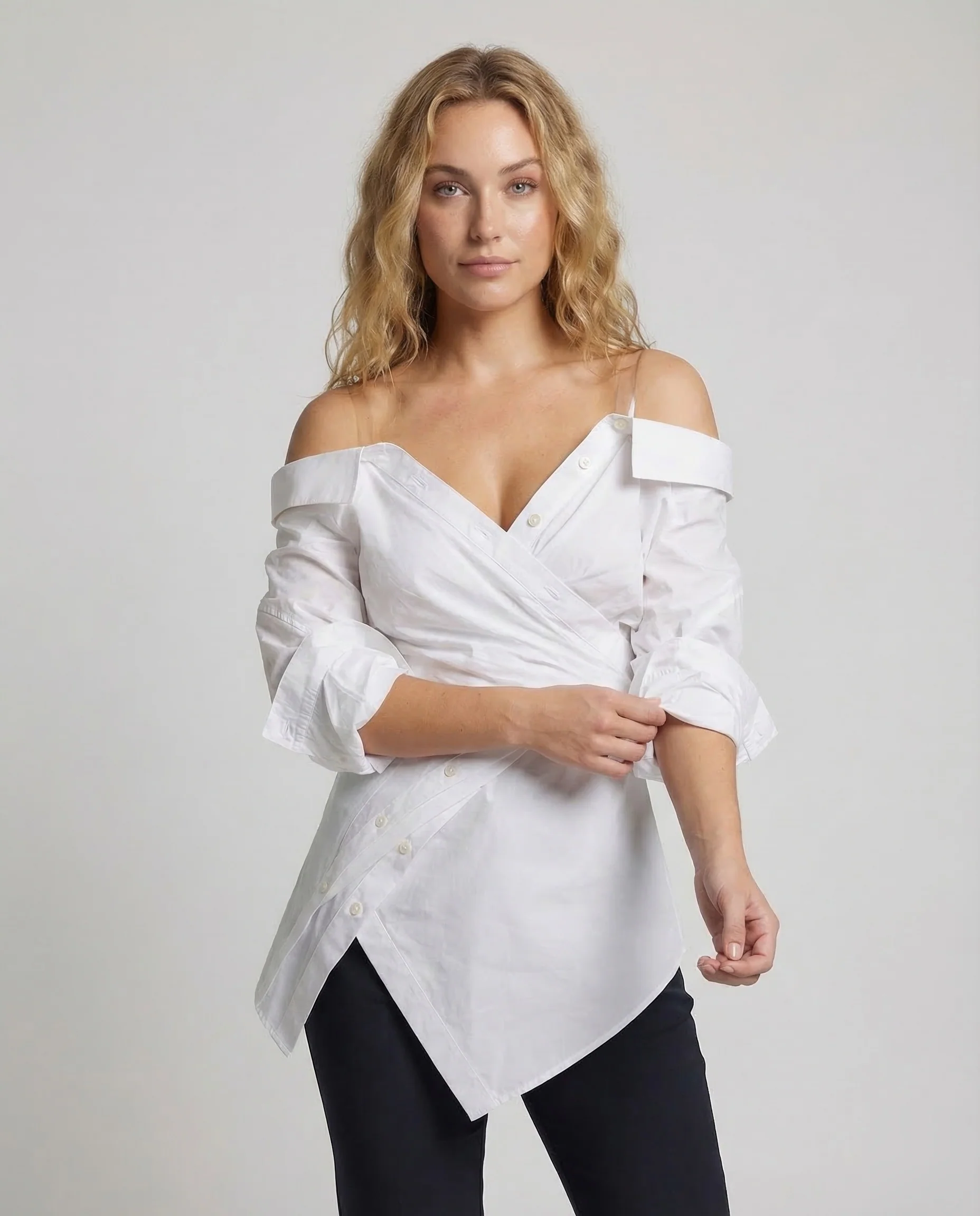 Damen Off Shoulder Wickelbluse - Image 2