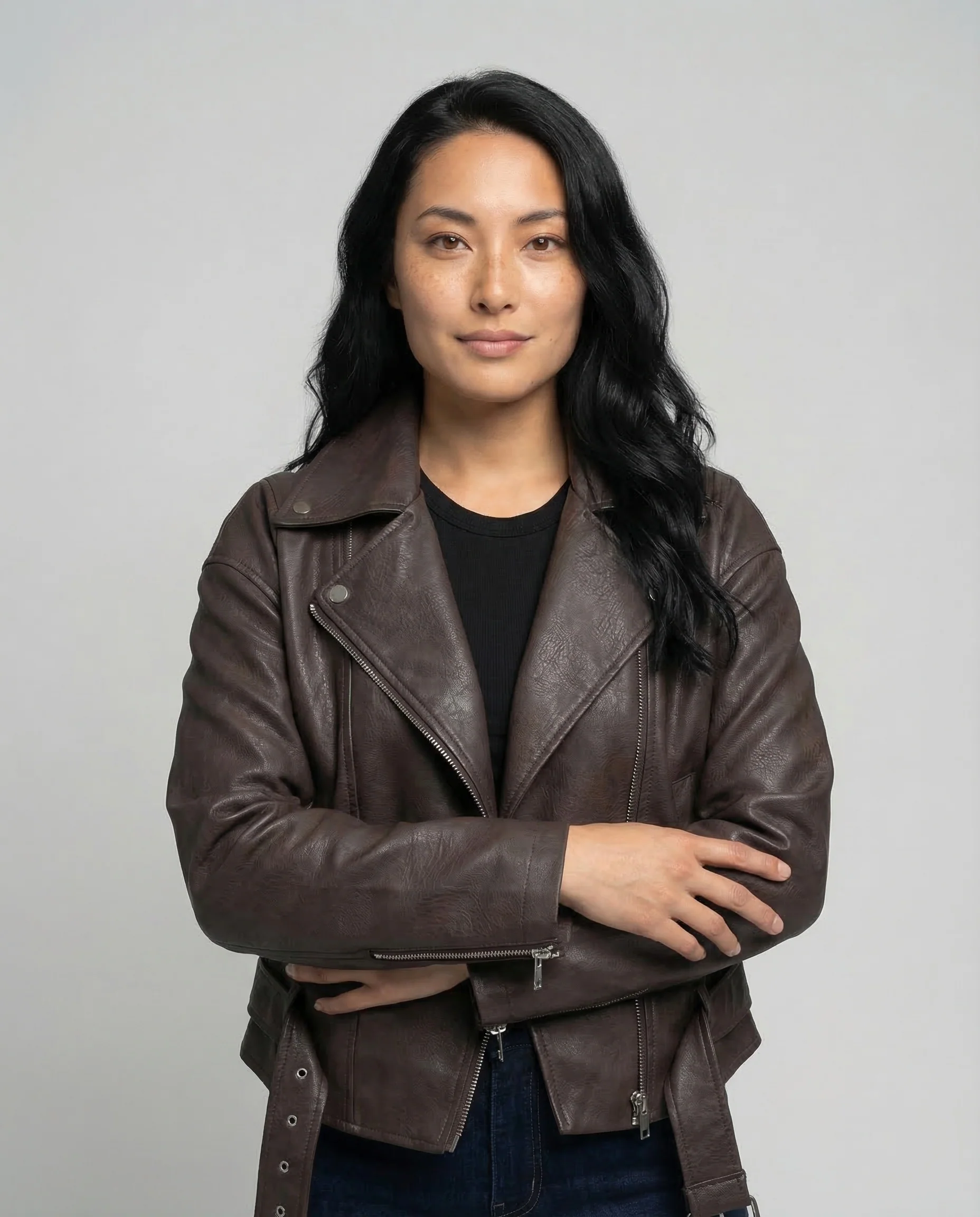Damen Lederimitatjacke Asymmetrisch Gürtel - Image 2