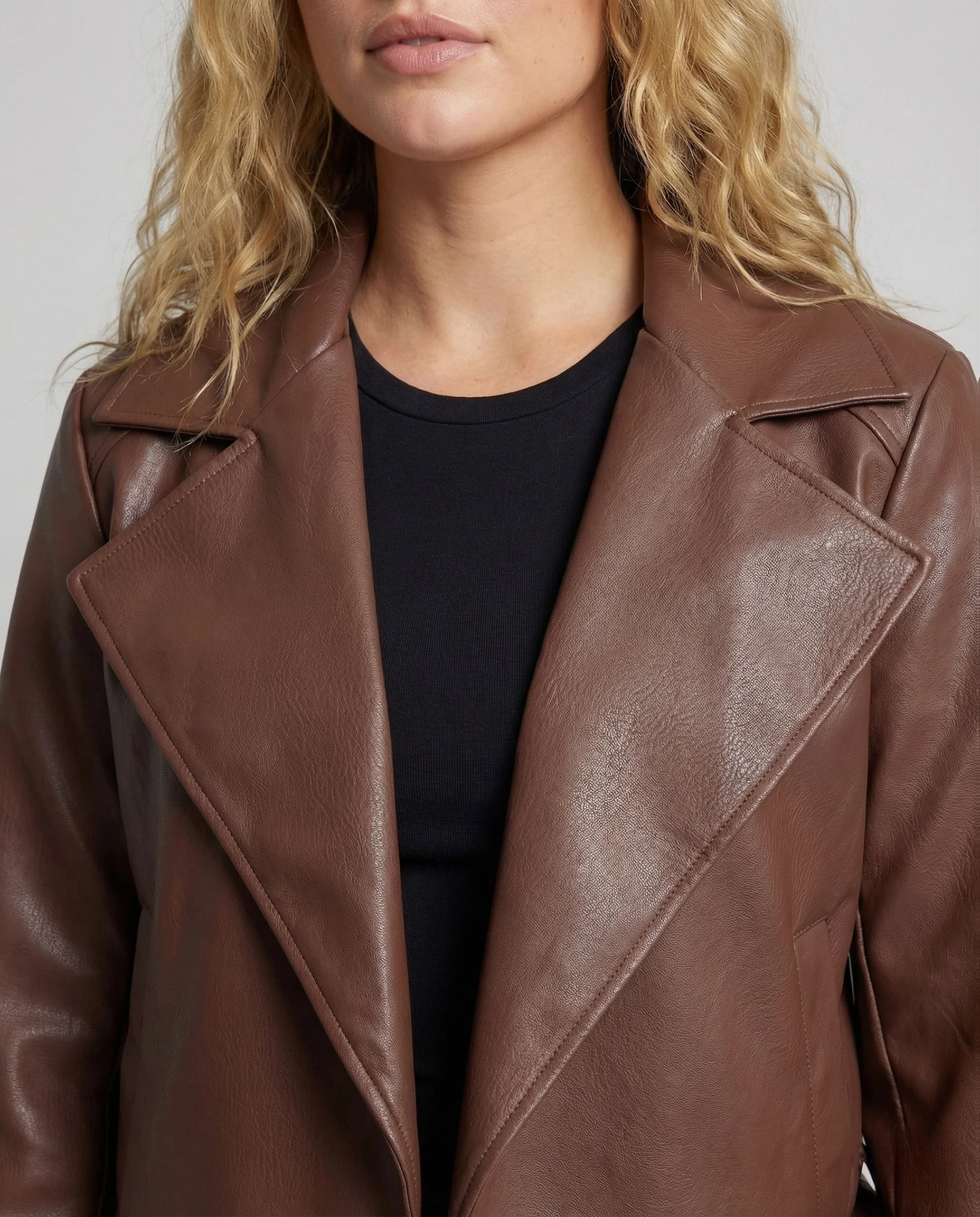 Damen Kunstlederjacke Asymmetrisch Gürtel - Image 3