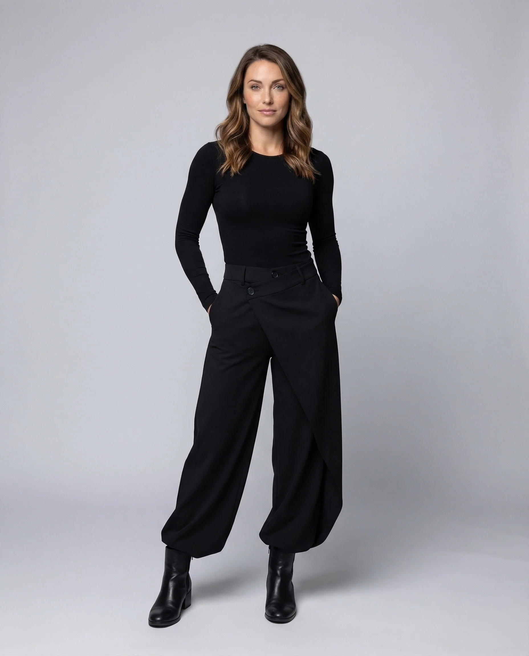 Damen Wickelhose Weit High Waist