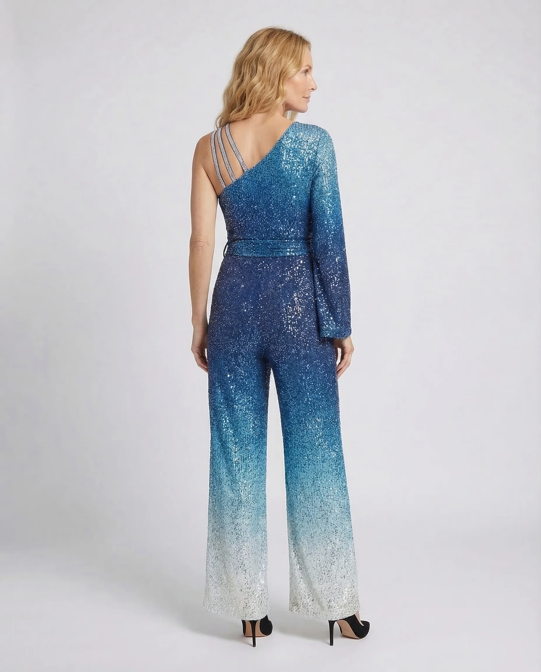 Damen Abend Jumpsuit Pailletten Ein-Schulter - Image 3