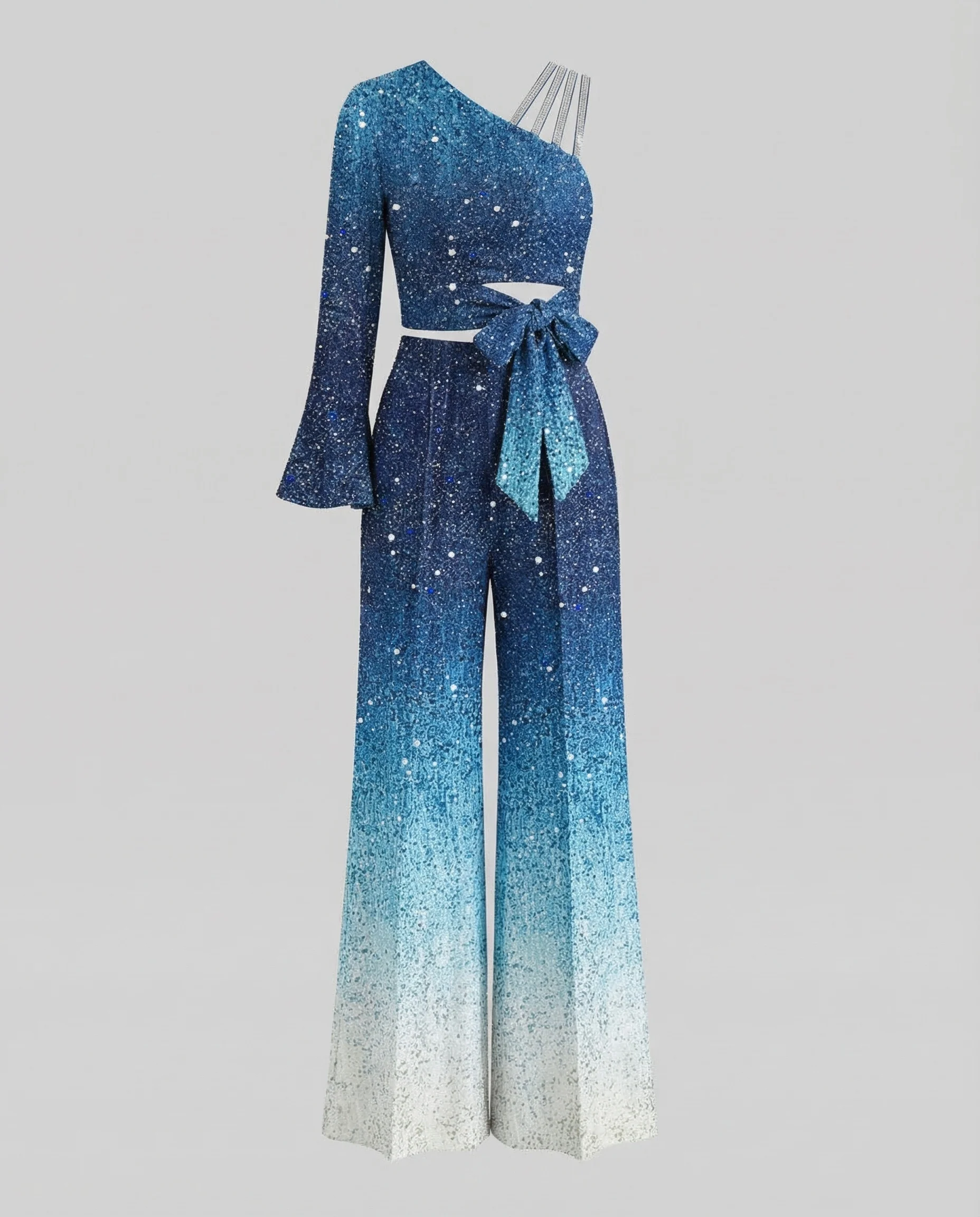 Damen Abend Jumpsuit Pailletten Ein-Schulter - Image 4