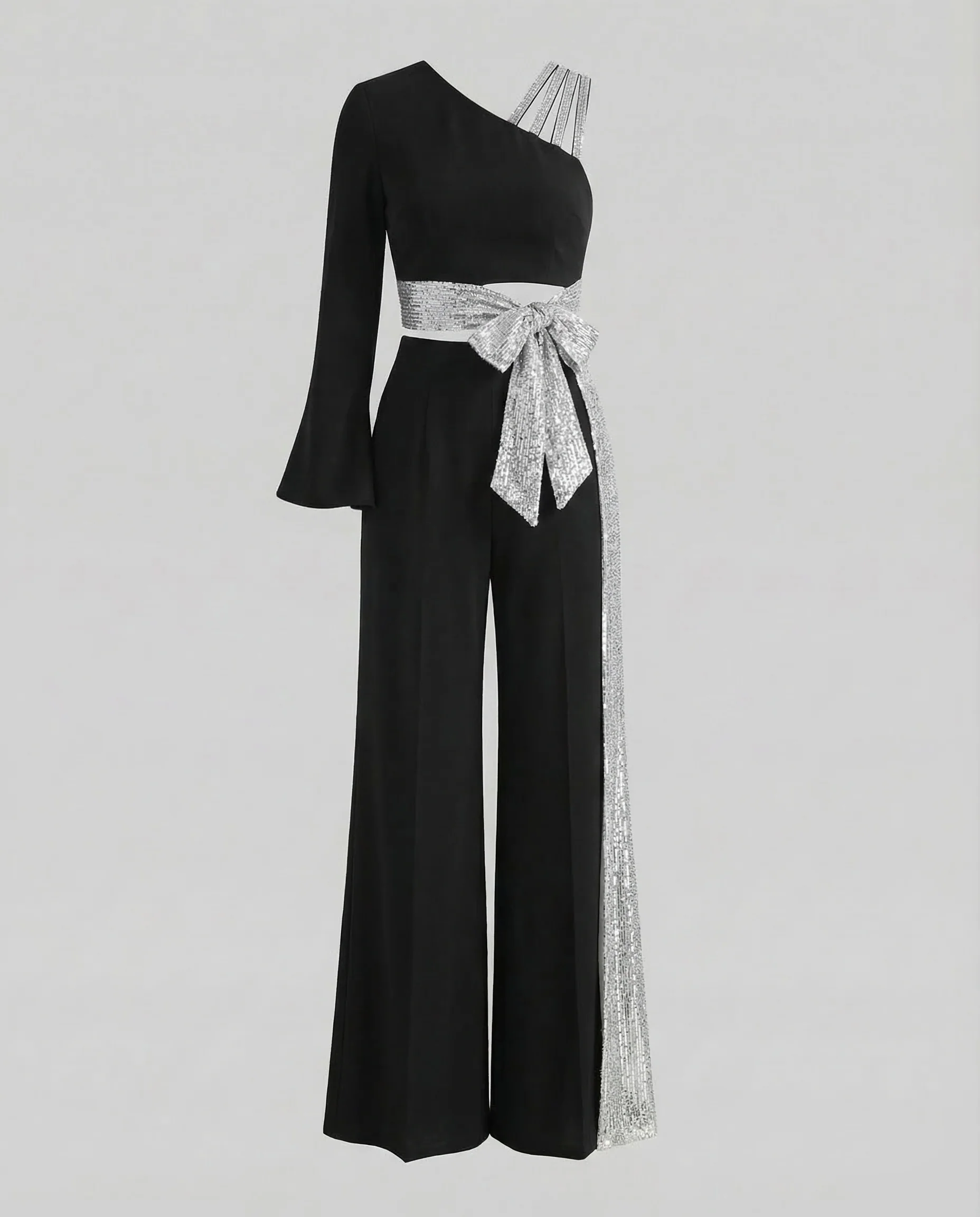 Damen Abend Jumpsuit Pailletten Ein-Schulter - Image 6
