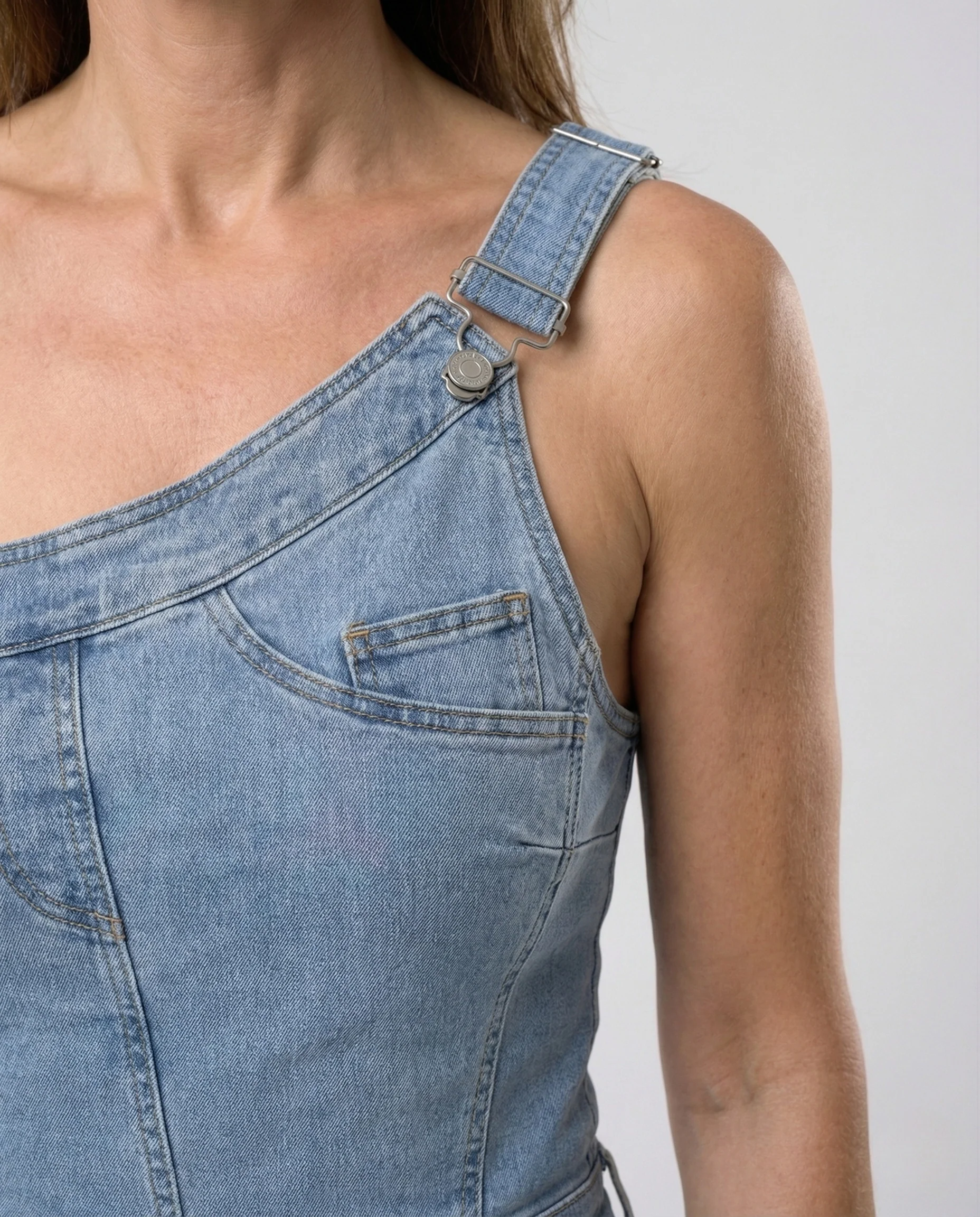 Damen Asymmetrischer Jeans Overall High Waist mit Weitem Bein - Image 2
