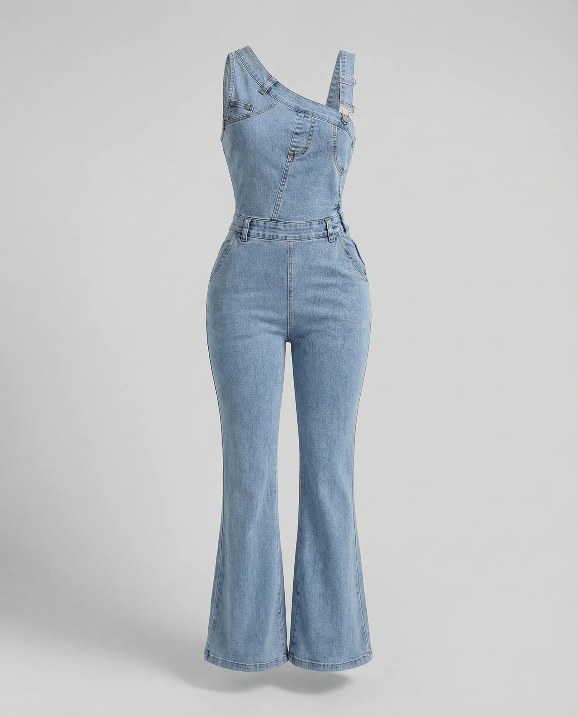 Damen Asymmetrischer Jeans Overall High Waist mit Weitem Bein - Image 4