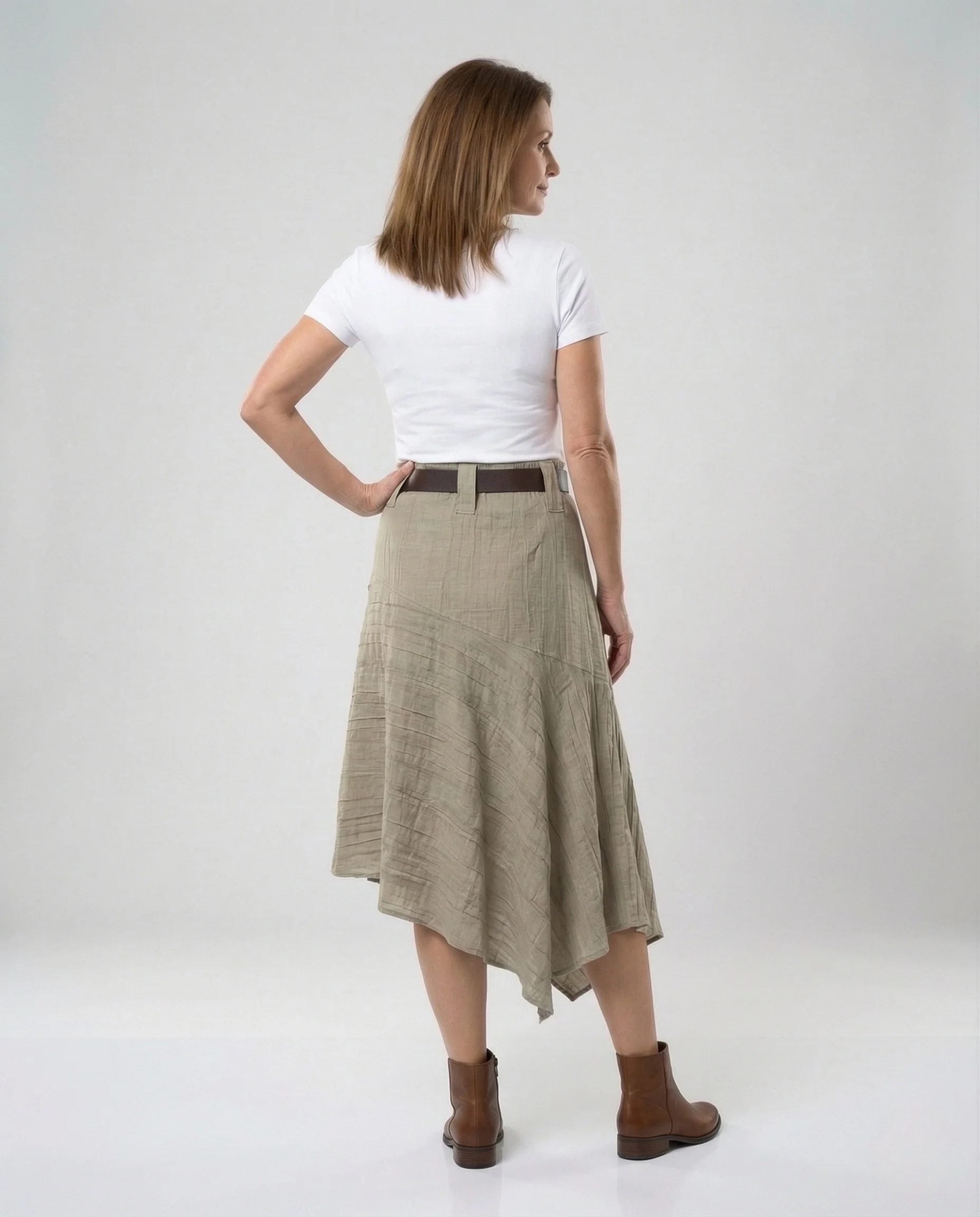 Damen Asymmetrischer Midirock Plissiert A Linie - Image 4