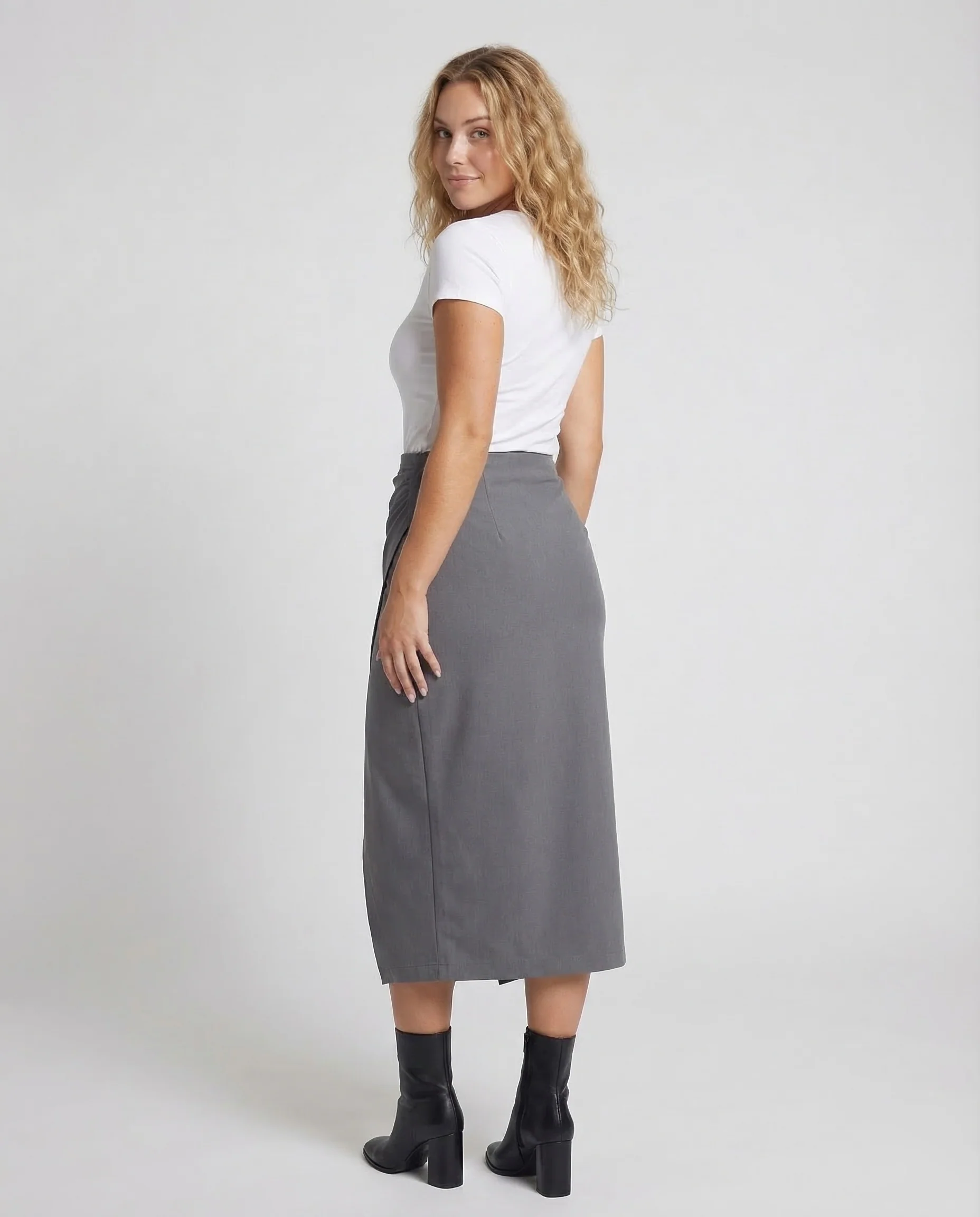 Damen Bleistiftrock Wickel Asymmetrisch - Image 4