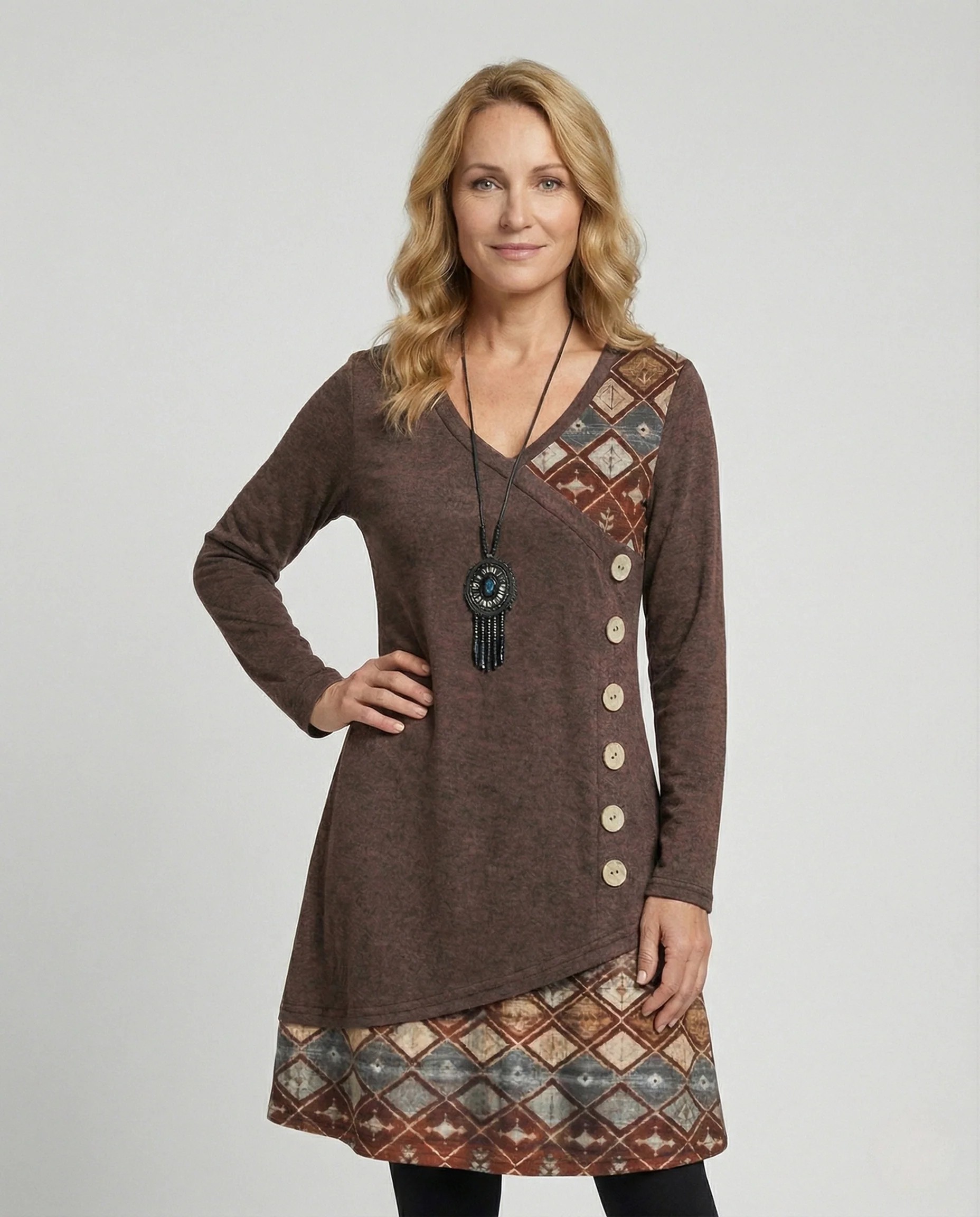 Asymmetrisches Boho Kleid Damen Patchwork - Image 2