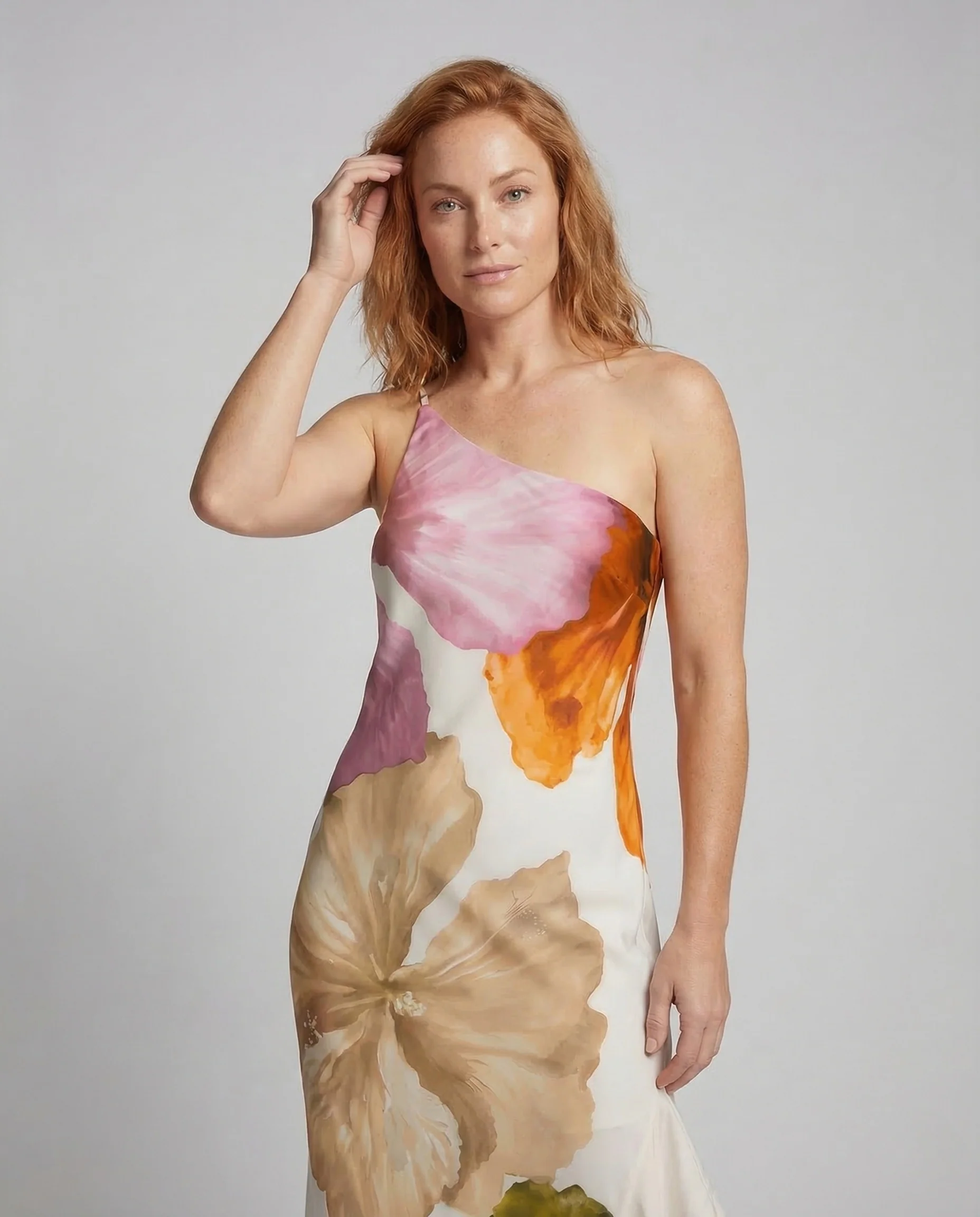 Damen Satin One Shoulder Maxikleid Schlitz - Image 2