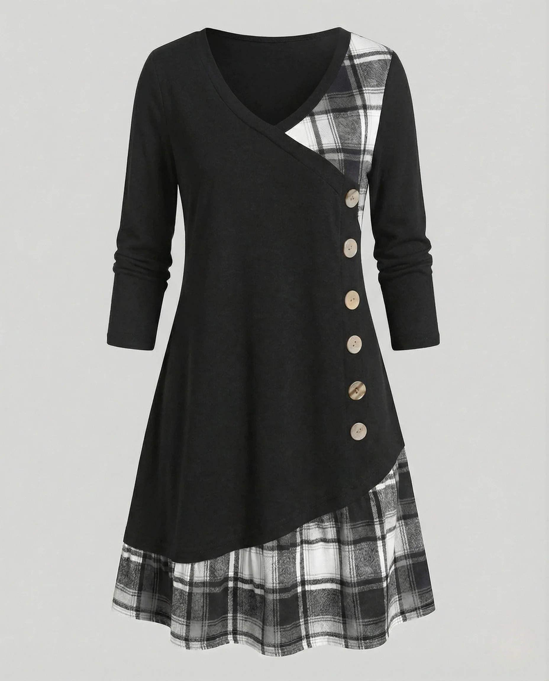 Asymmetrisches Longshirtkleid Damen Kariert - Image 5