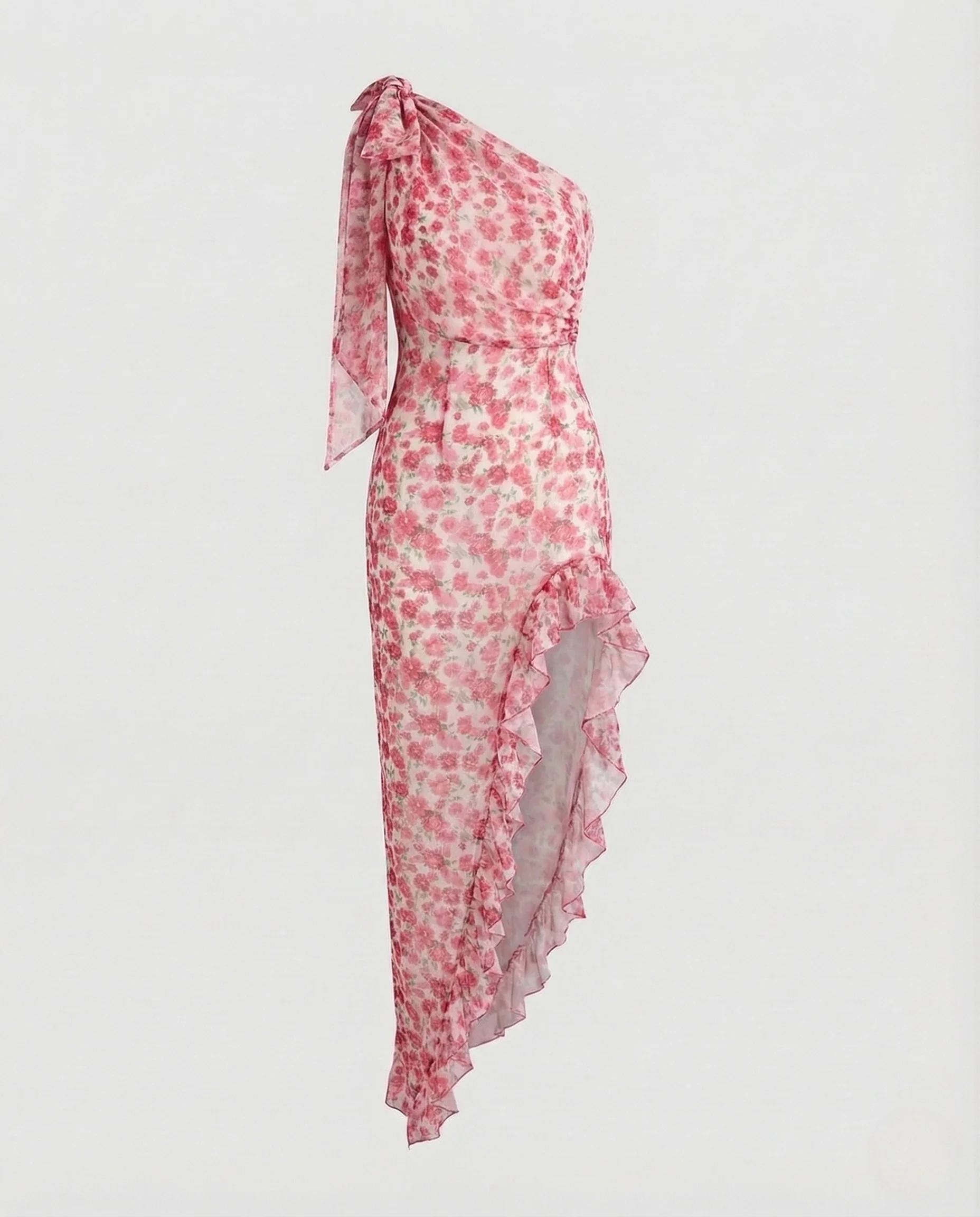 Damen Maxikleid Asymmetrisch One Shoulder Volants - Image 5