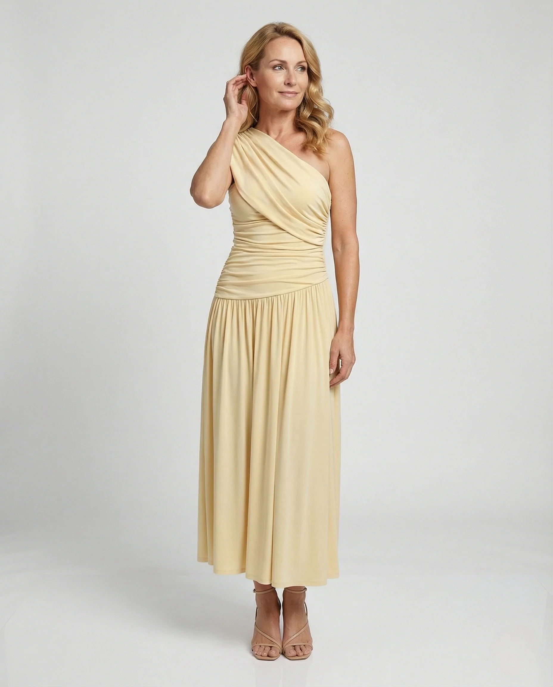 Schulterfreies Maxikleid Asymmetrisch Damen