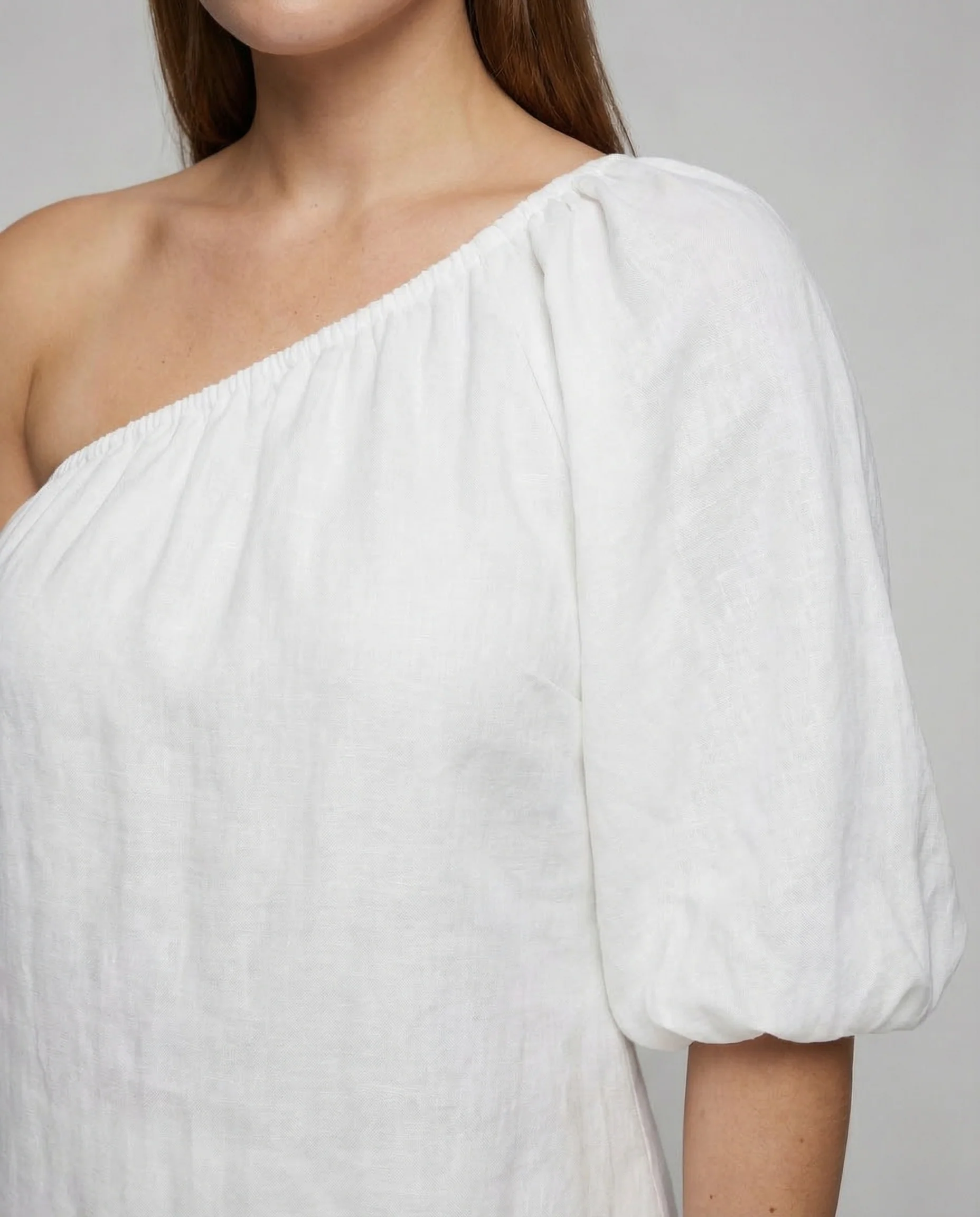 Damen Minikleid Asymmetrisch Schulterfrei Ballonärmel - Image 3